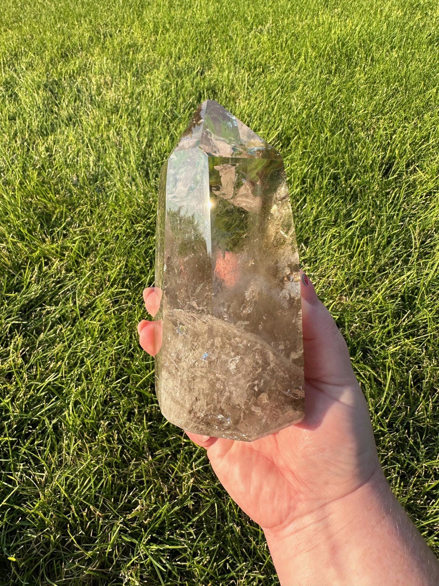 Smoky Quartz Tower with Rainbows - 6.5 Inches Tall, 2lbs 6oz