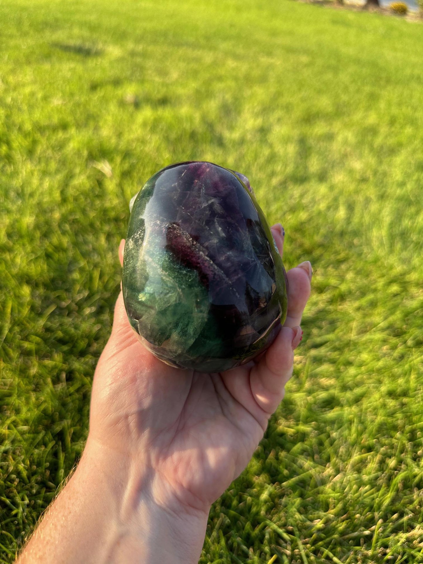 Purple and Green Fluorite Crystal Skull Carving - 3 Inches Tall, 2lbs 14oz