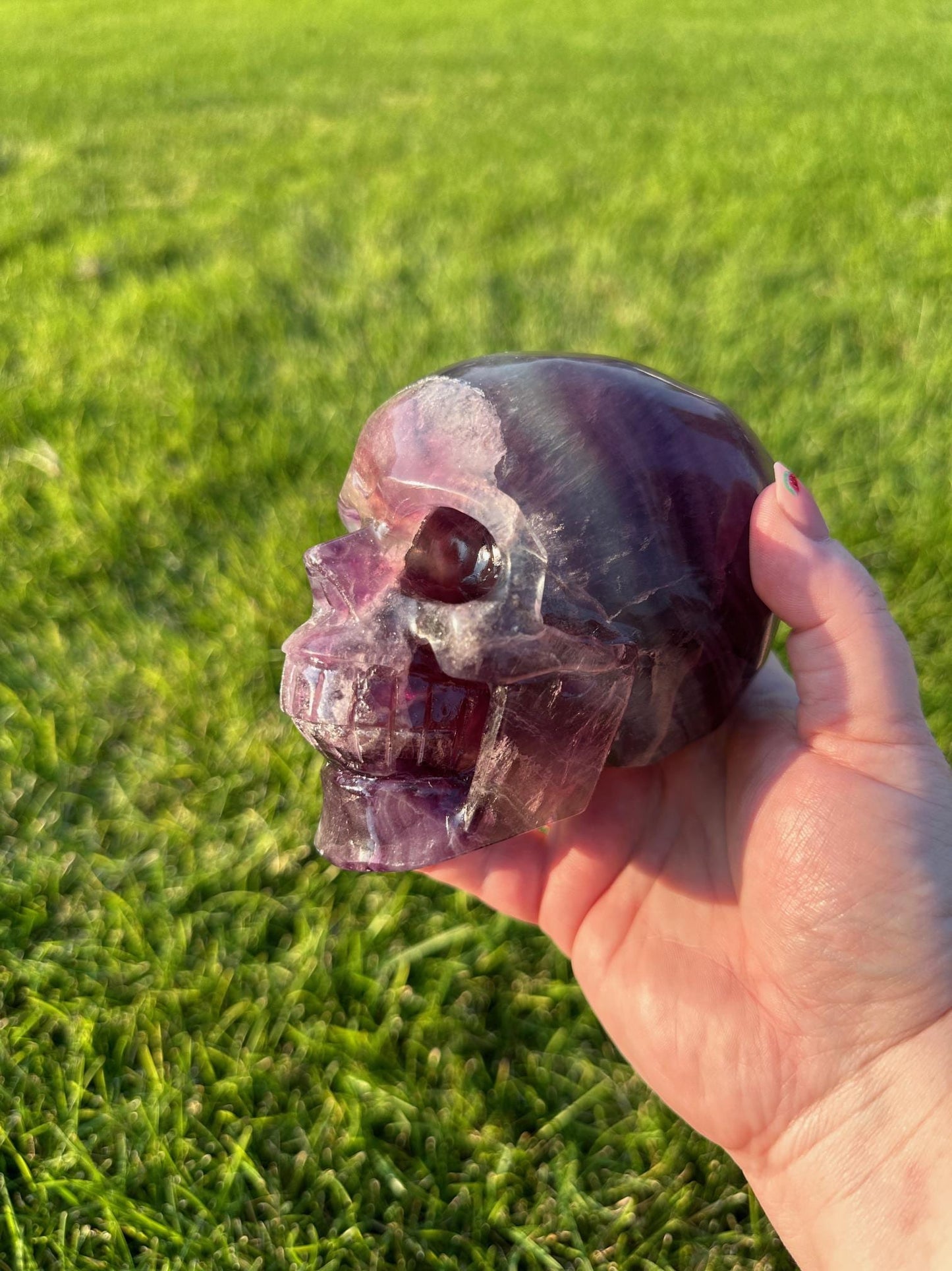 Purple and Green Fluorite Crystal Skull Carving - 3.5 Inches Tall, 3lbs 2oz