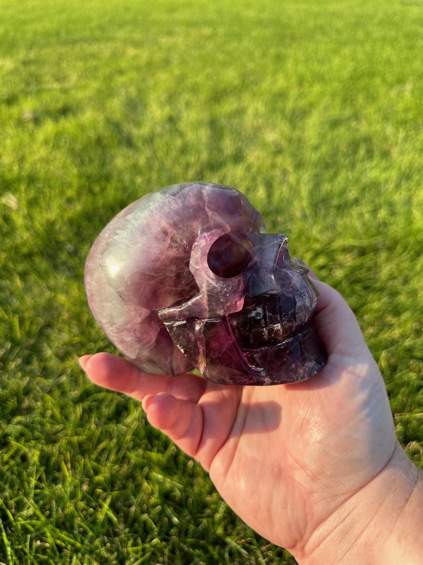 Purple and Green Fluorite Crystal Skull Carving - 3.5 Inches Tall, 3lbs 2oz