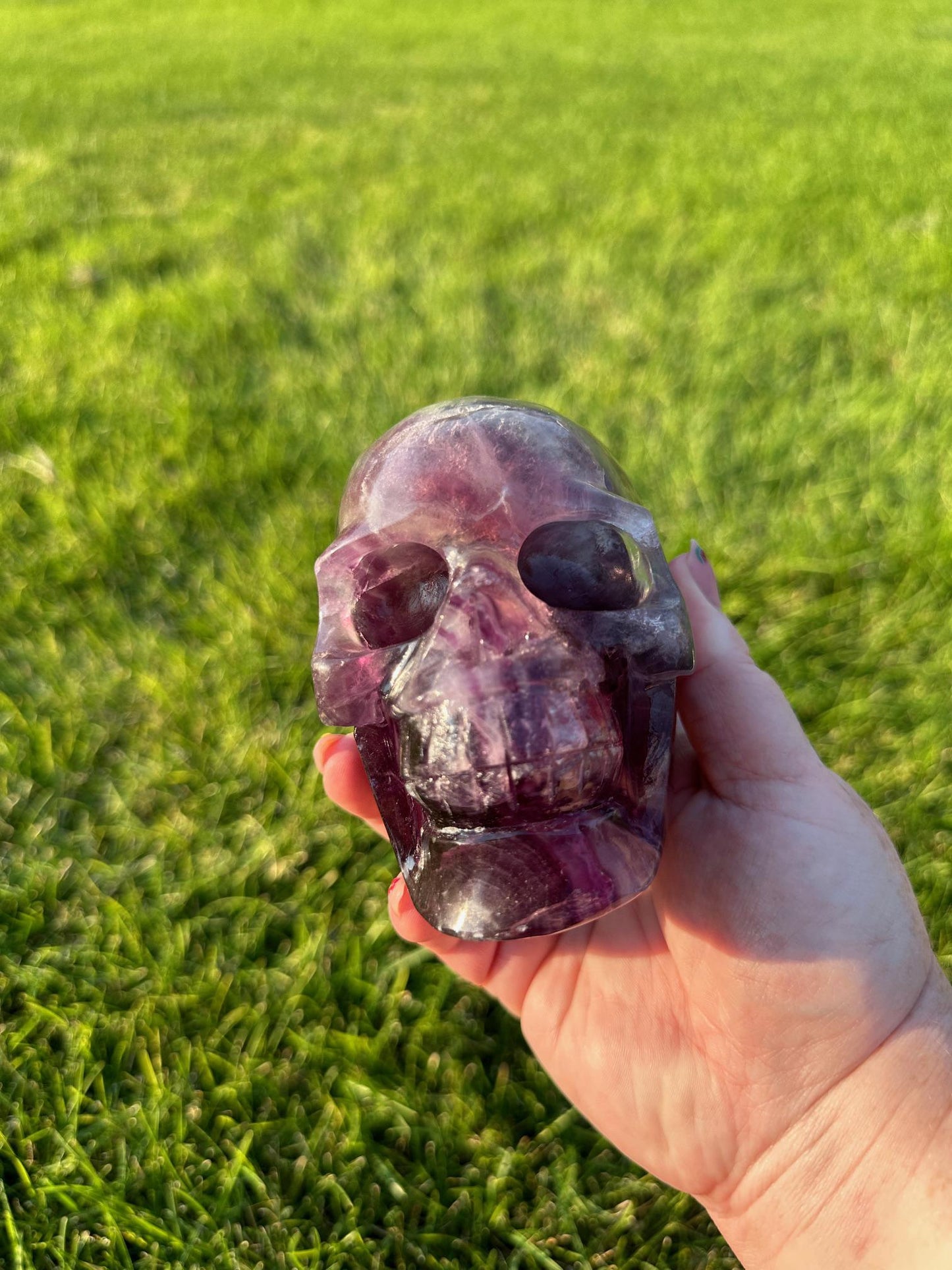 Purple and Green Fluorite Crystal Skull Carving - 3.5 Inches Tall, 3lbs 2oz