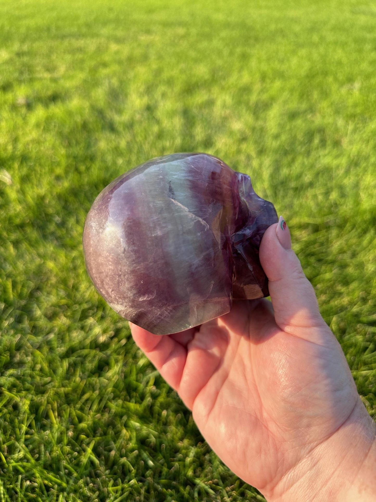 Purple and Green Fluorite Crystal Skull Carving - 3.5 Inches Tall, 3lbs 2oz