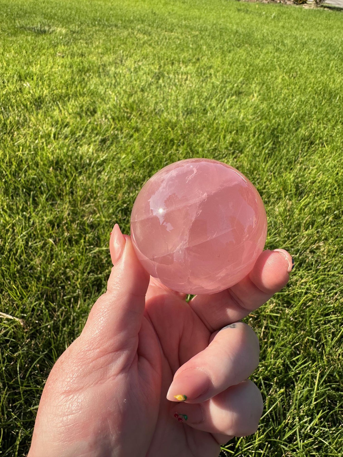 Mozambique Star Rose Quartz Sphere - 2.18 Inch Diameter, 12oz