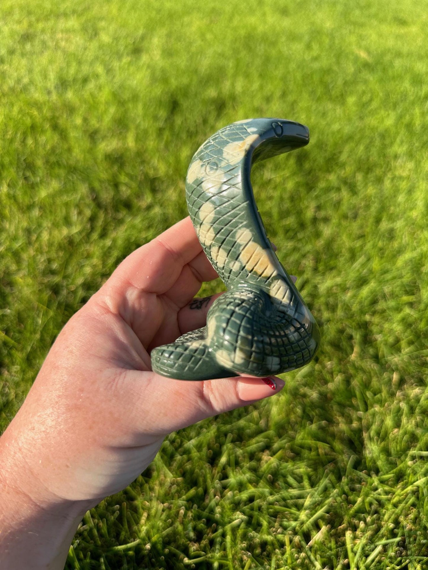 Jasper Snake Crystal Carving - 4.5 Inches Tall, 13oz