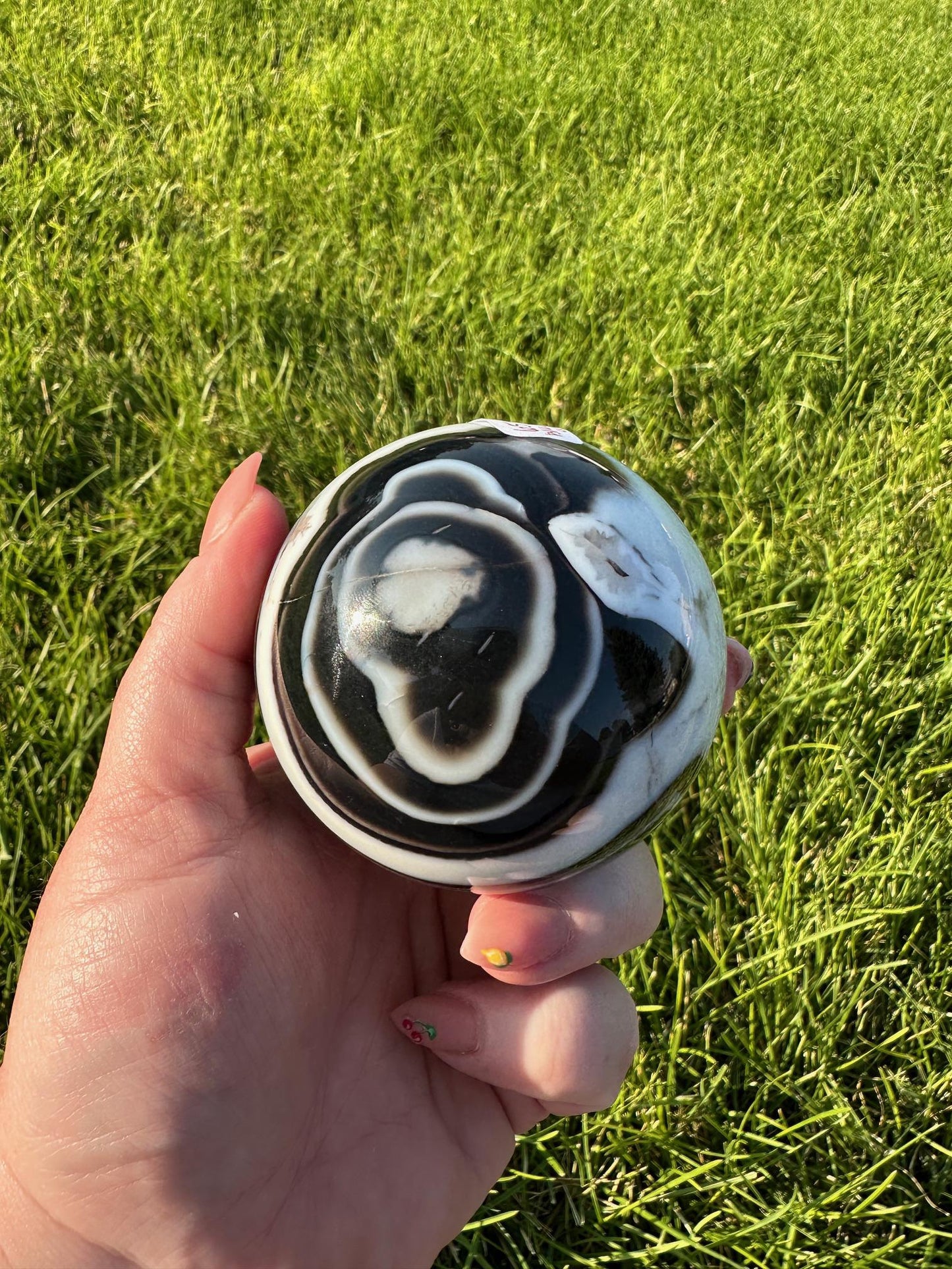 Black Agate Crystal Sphere - 2.6 Inch Diameter, 1lb 2oz