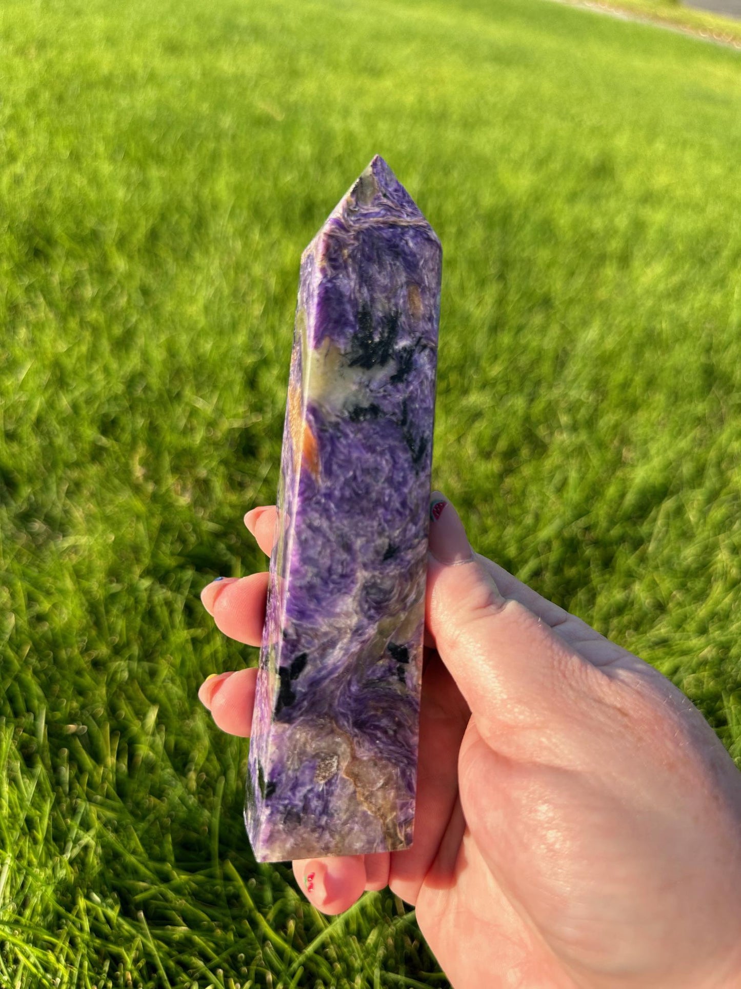 Charoite Tower - 6.5 Inches Tall, 7oz