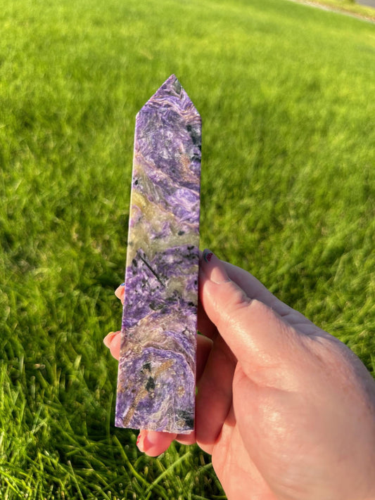 Charoite Tower - 6.5 Inches Tall, 7oz