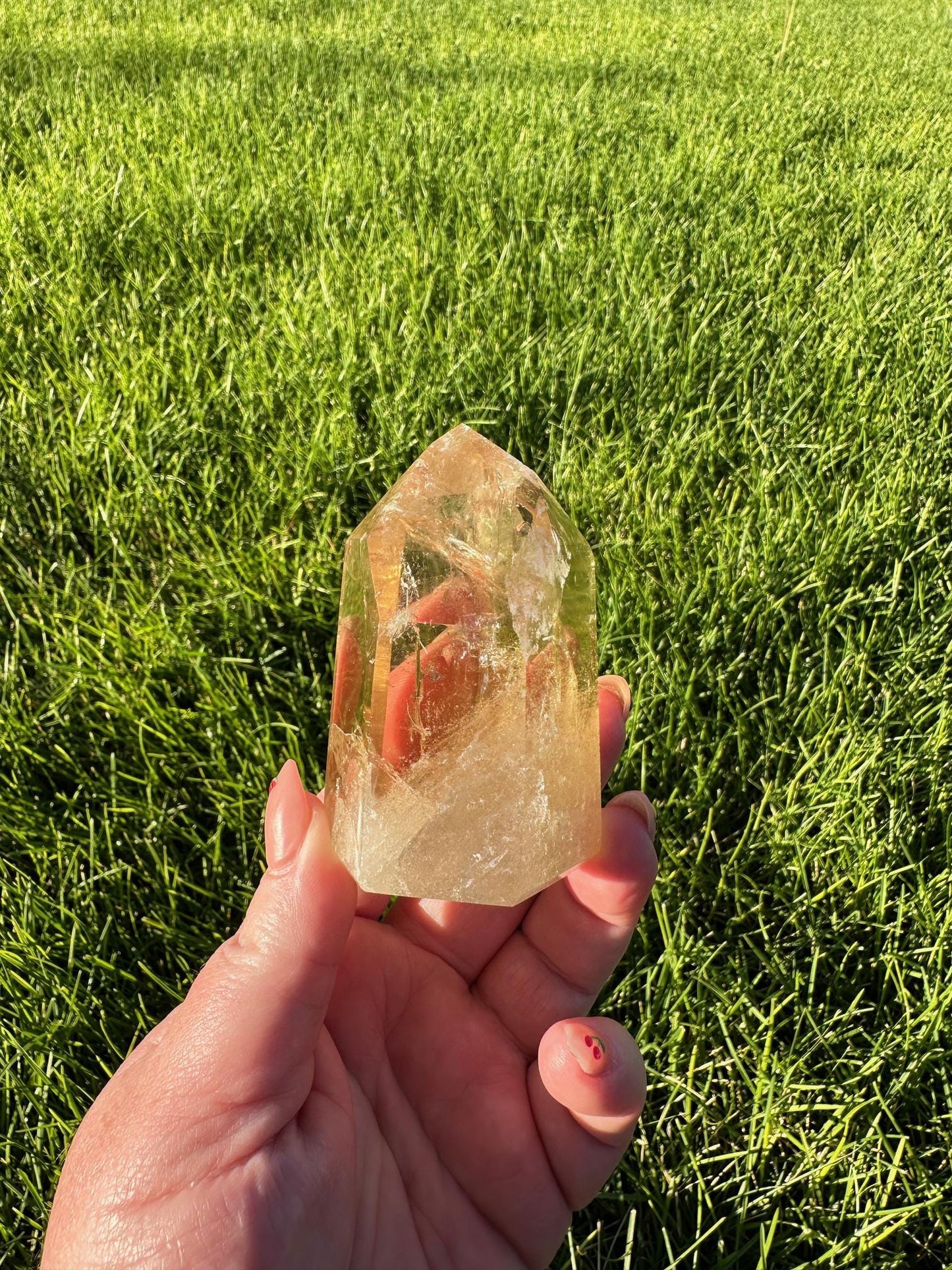 Natural Brazilian Citrine Crystal Filled with Rainbows - 3.5 Inches Tall, 8oz