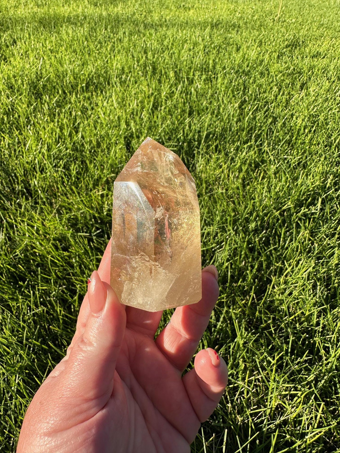 Natural Brazilian Citrine Crystal Filled with Rainbows - 3.5 Inches Tall, 8oz