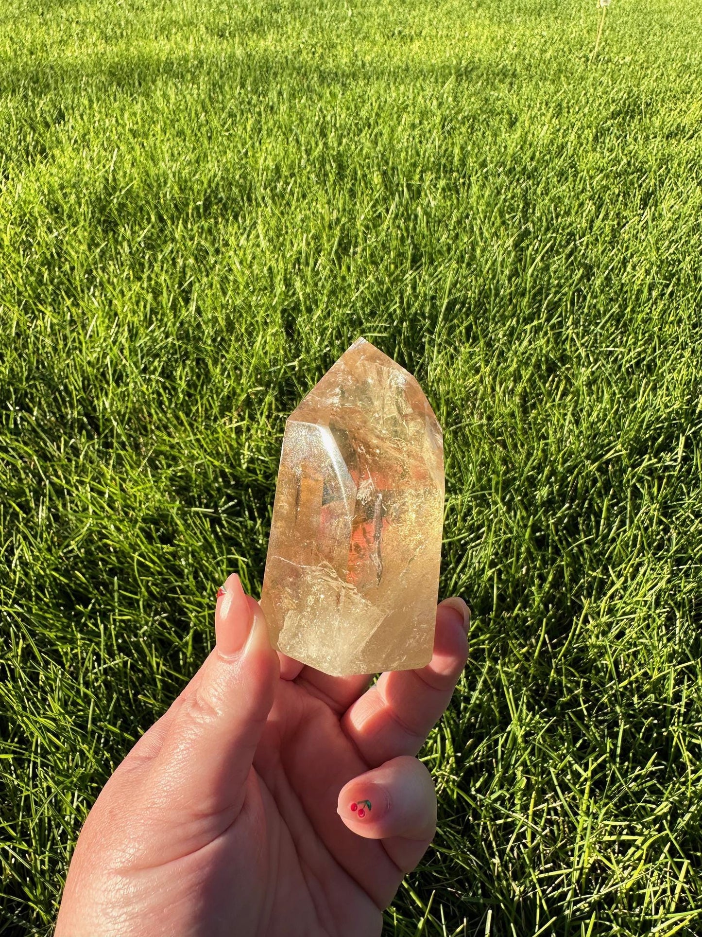 Natural Brazilian Citrine Crystal Filled with Rainbows - 3.5 Inches Tall, 8oz