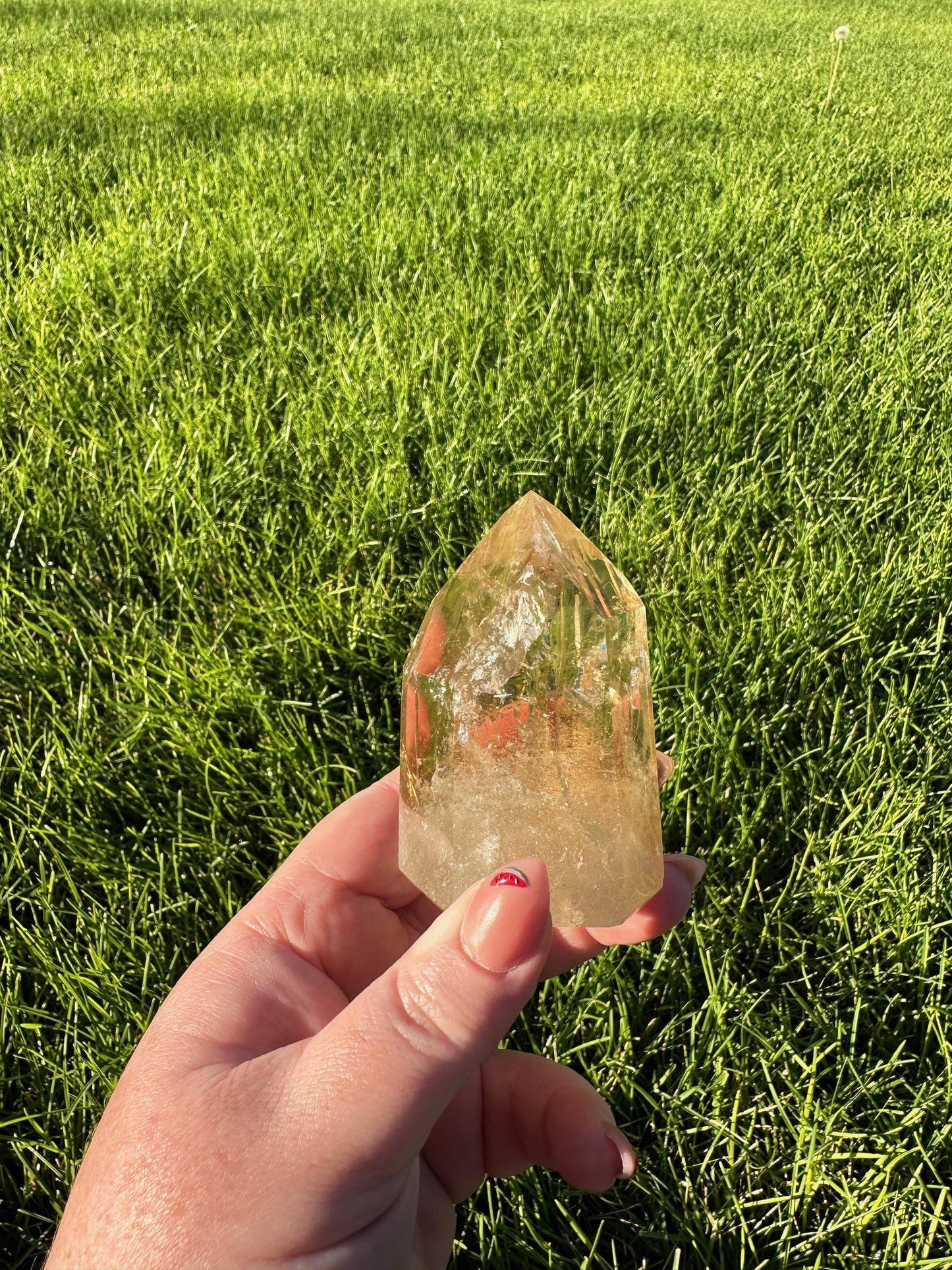 Natural Brazilian Citrine Crystal Filled with Rainbows - 3.5 Inches Tall, 8oz