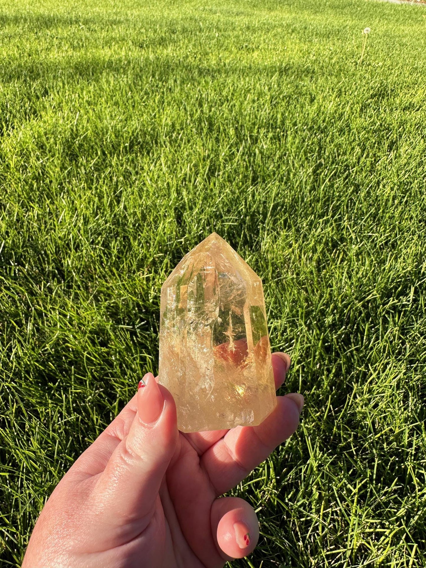 Natural Brazilian Citrine Crystal Filled with Rainbows - 3.5 Inches Tall, 8oz