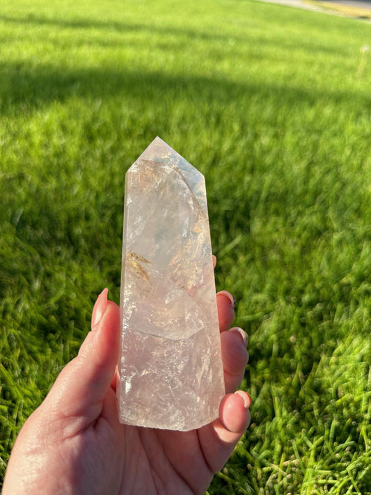 Light Pink Dendritic Rose Quartz Tower - Just Under 5 Inches Tall, 11oz