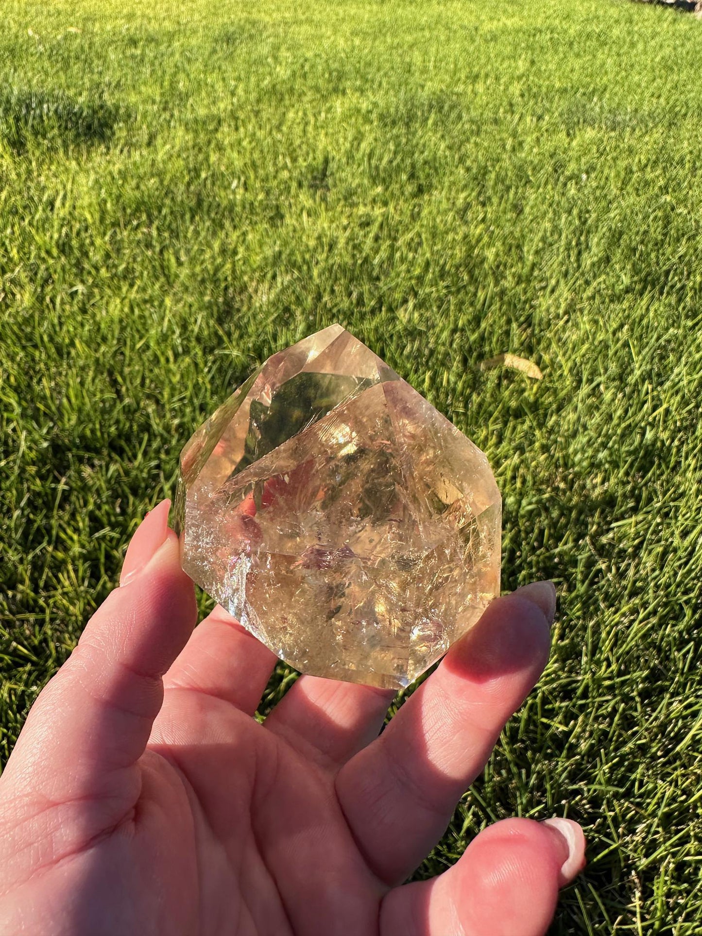 Natural Brazilian Citrine Tower Packed with Rainbows - 2.5 Inches Tall, 11oz