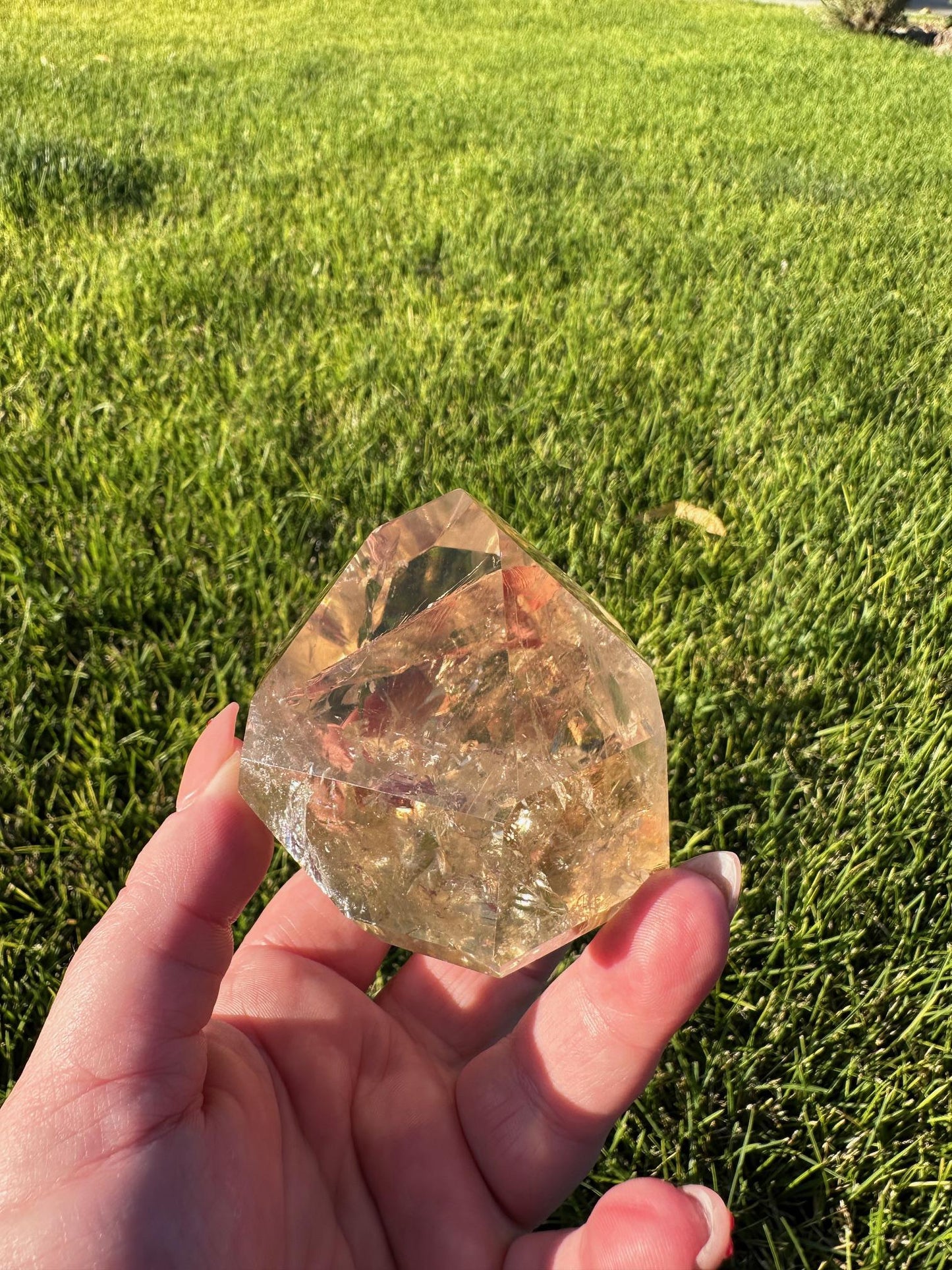 Natural Brazilian Citrine Tower Packed with Rainbows - 2.5 Inches Tall, 11oz