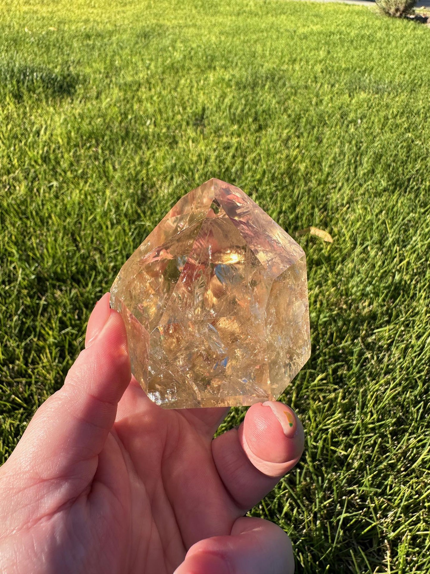 Natural Brazilian Citrine Tower Packed with Rainbows - 2.5 Inches Tall, 11oz