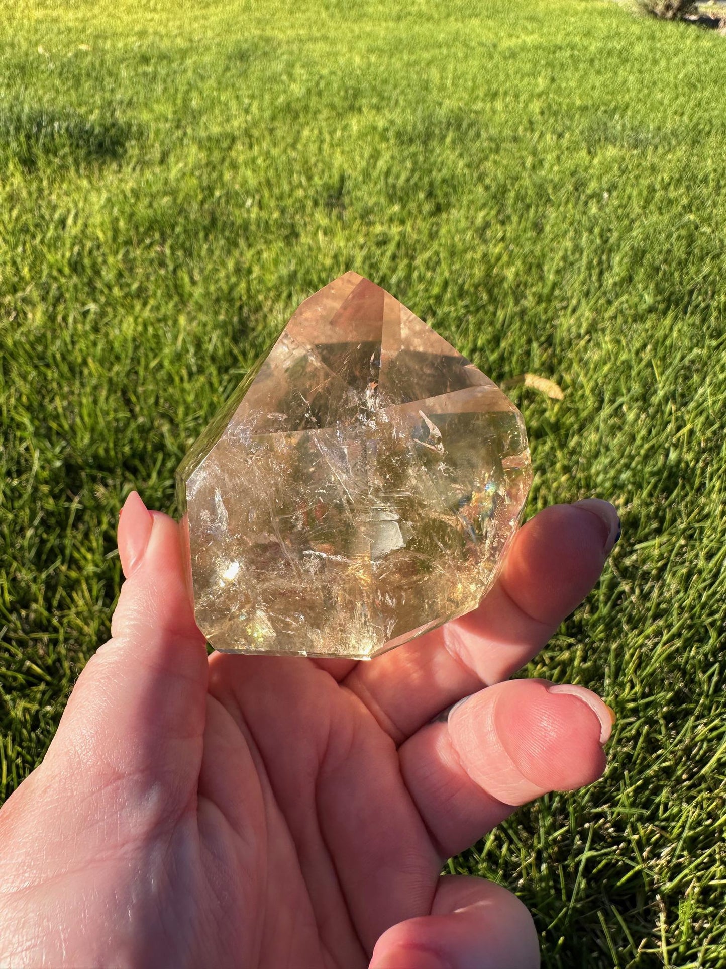 Natural Brazilian Citrine Tower Packed with Rainbows - 2.5 Inches Tall, 11oz