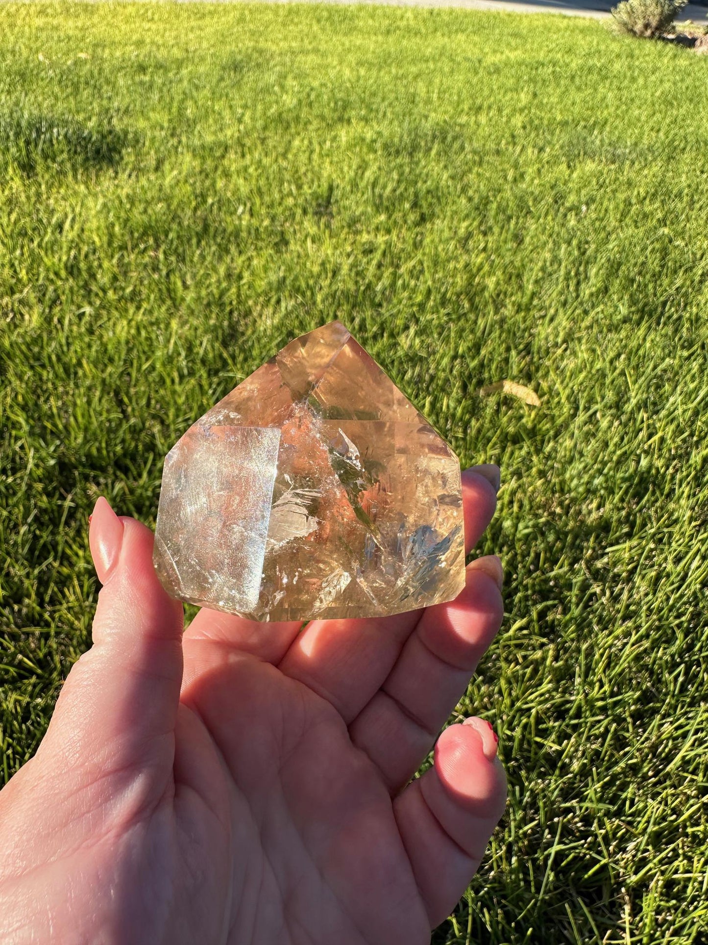 Natural Brazilian Citrine Tower Packed with Rainbows - 2.5 Inches Tall, 11oz