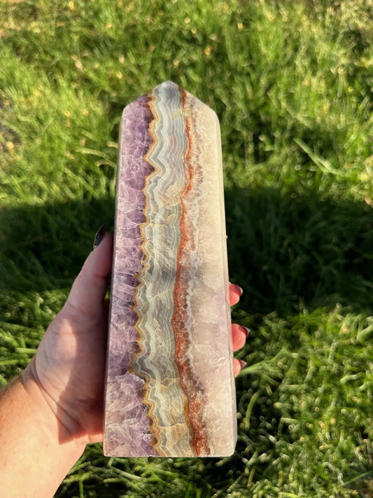 Amethyst and Crazy Lace Agate tower 9.5 inches tall 4lbs Oakriver Crystals