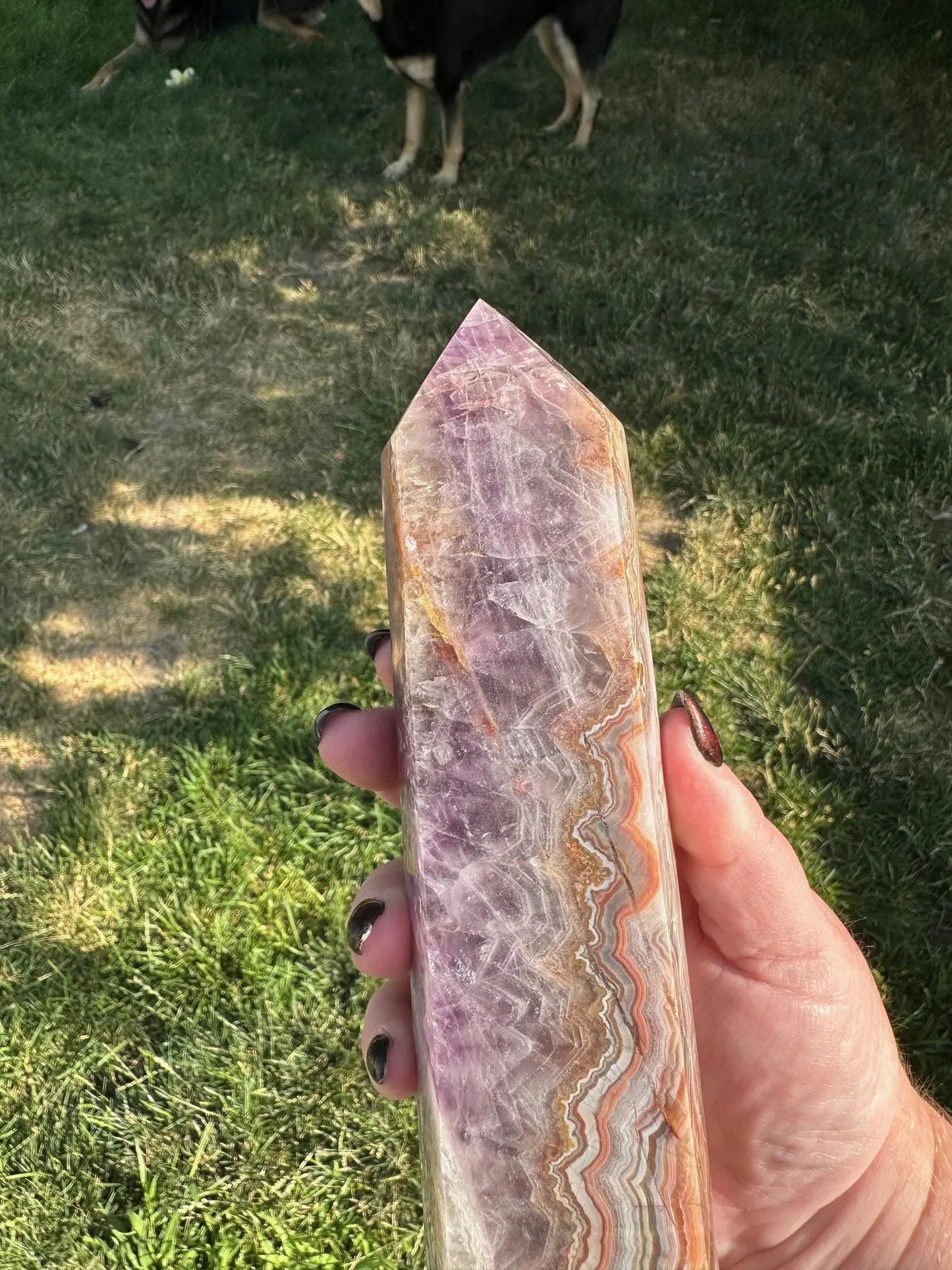 Amethyst and Crazy Lace Agate tower 8.5  inches tall 2LBS Oakriver Crystals