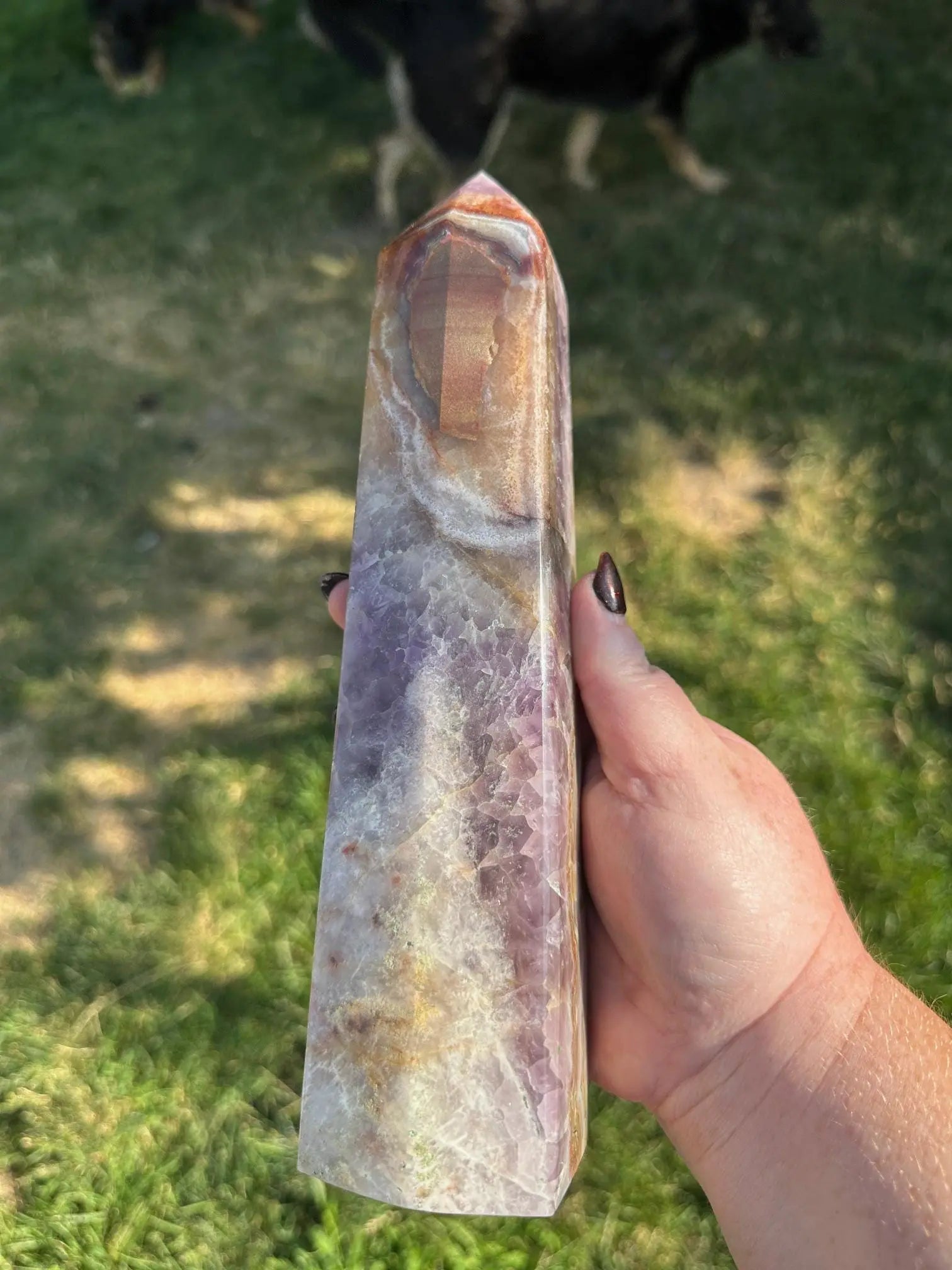 Amethyst and Crazy Lace Agate tower 10  inches tall 3LBS Oakriver Crystals