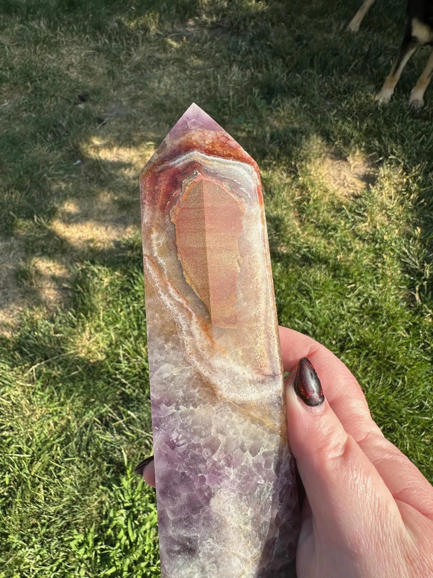 Amethyst and Crazy Lace Agate tower 10  inches tall 3LBS Oakriver Crystals