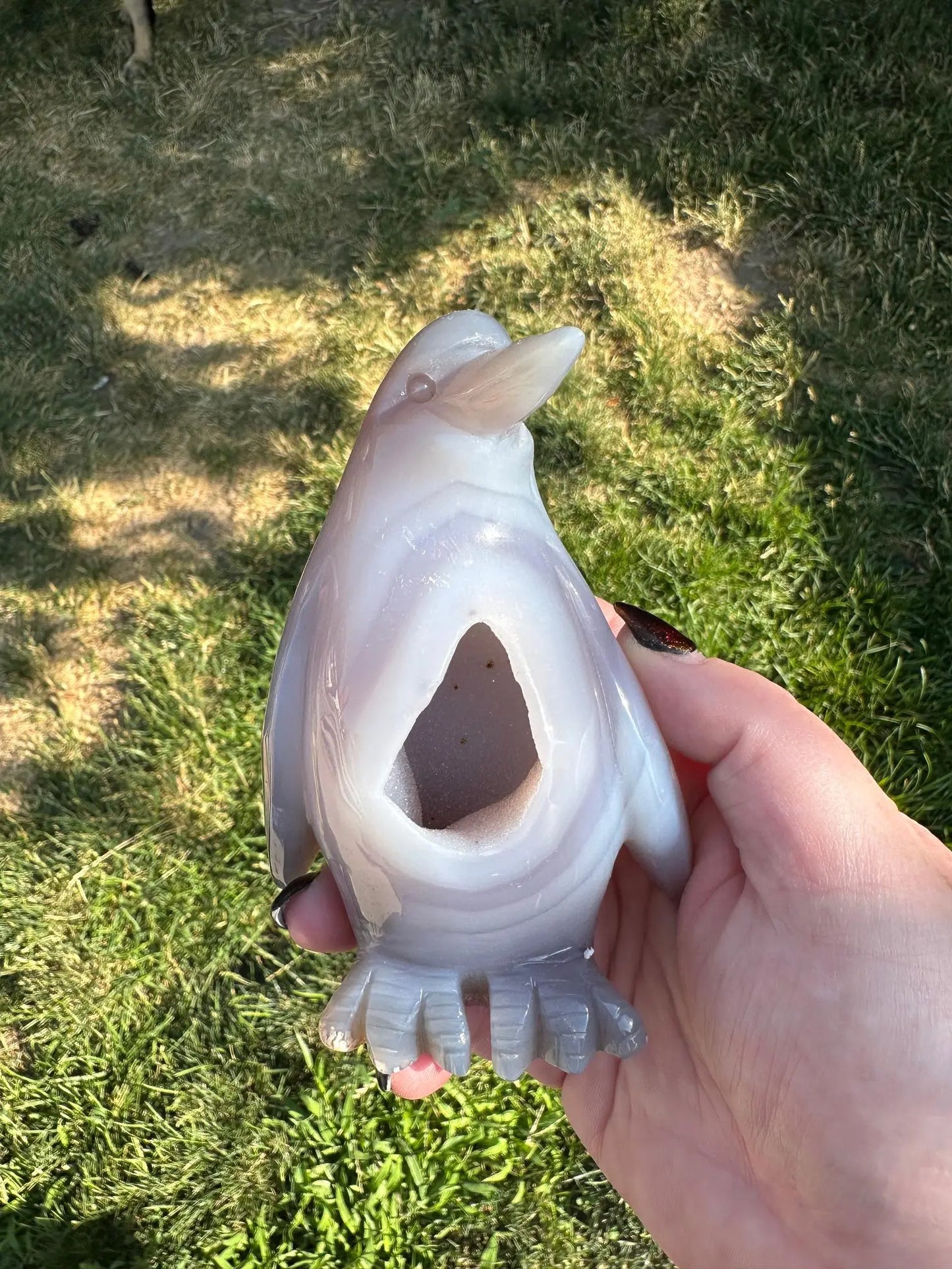 Druzy Agate Crystal Penguin Carving 5 inches tall Oakriver Crystals