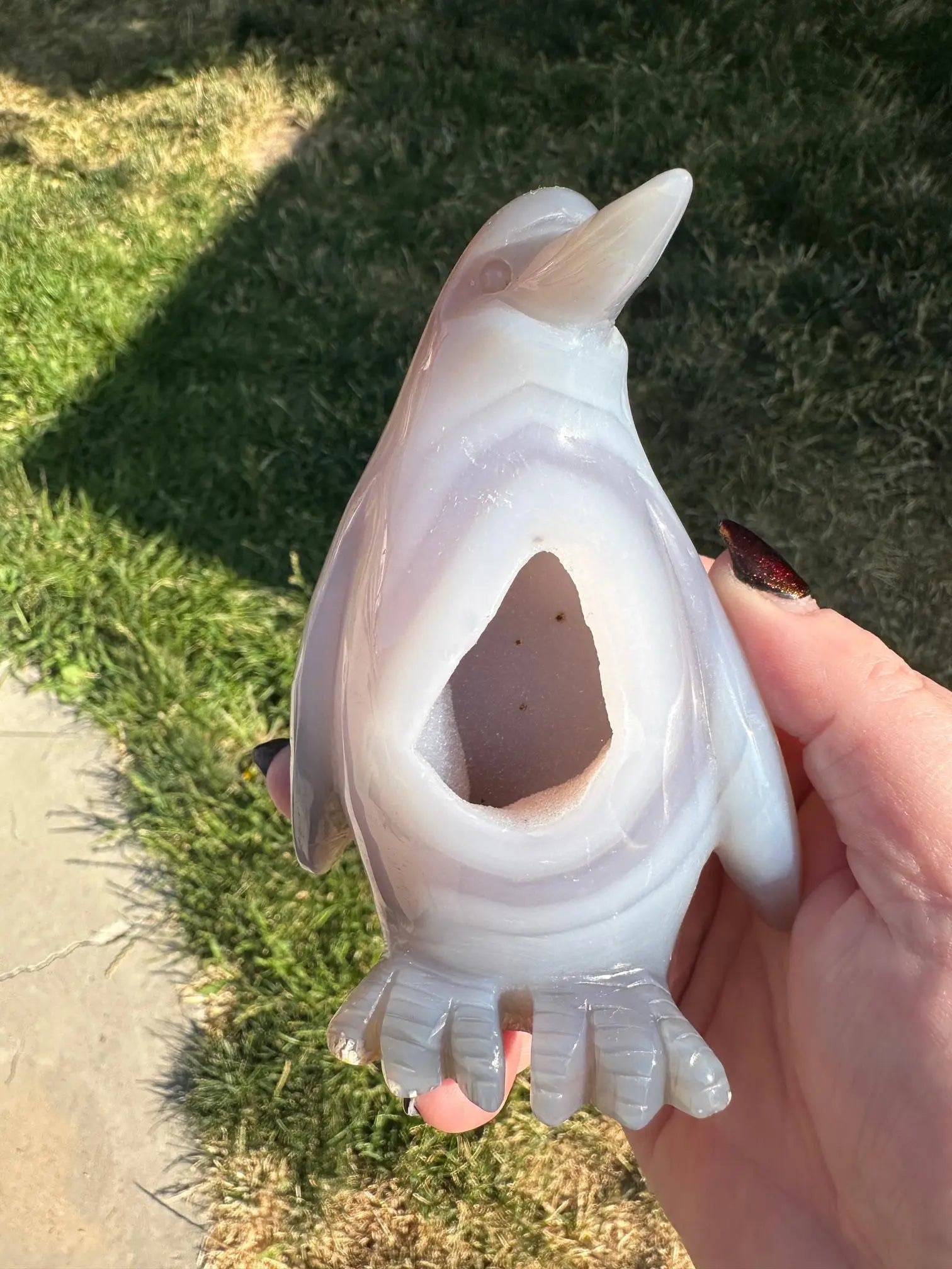 Druzy Agate Crystal Penguin Carving 5 inches tall Oakriver Crystals