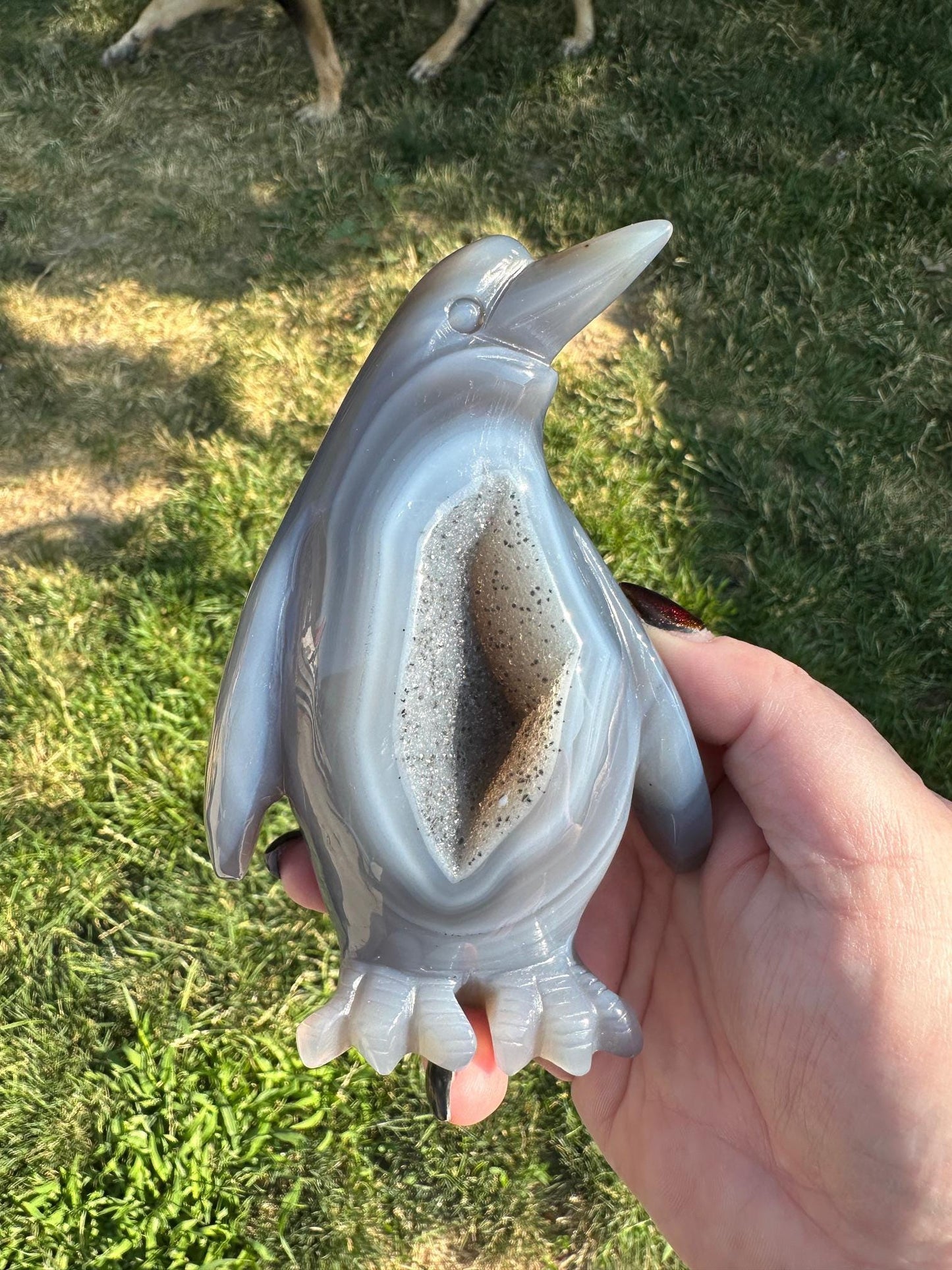 Druzy Agate Crystal Penguin Carving 4.5 inches tall