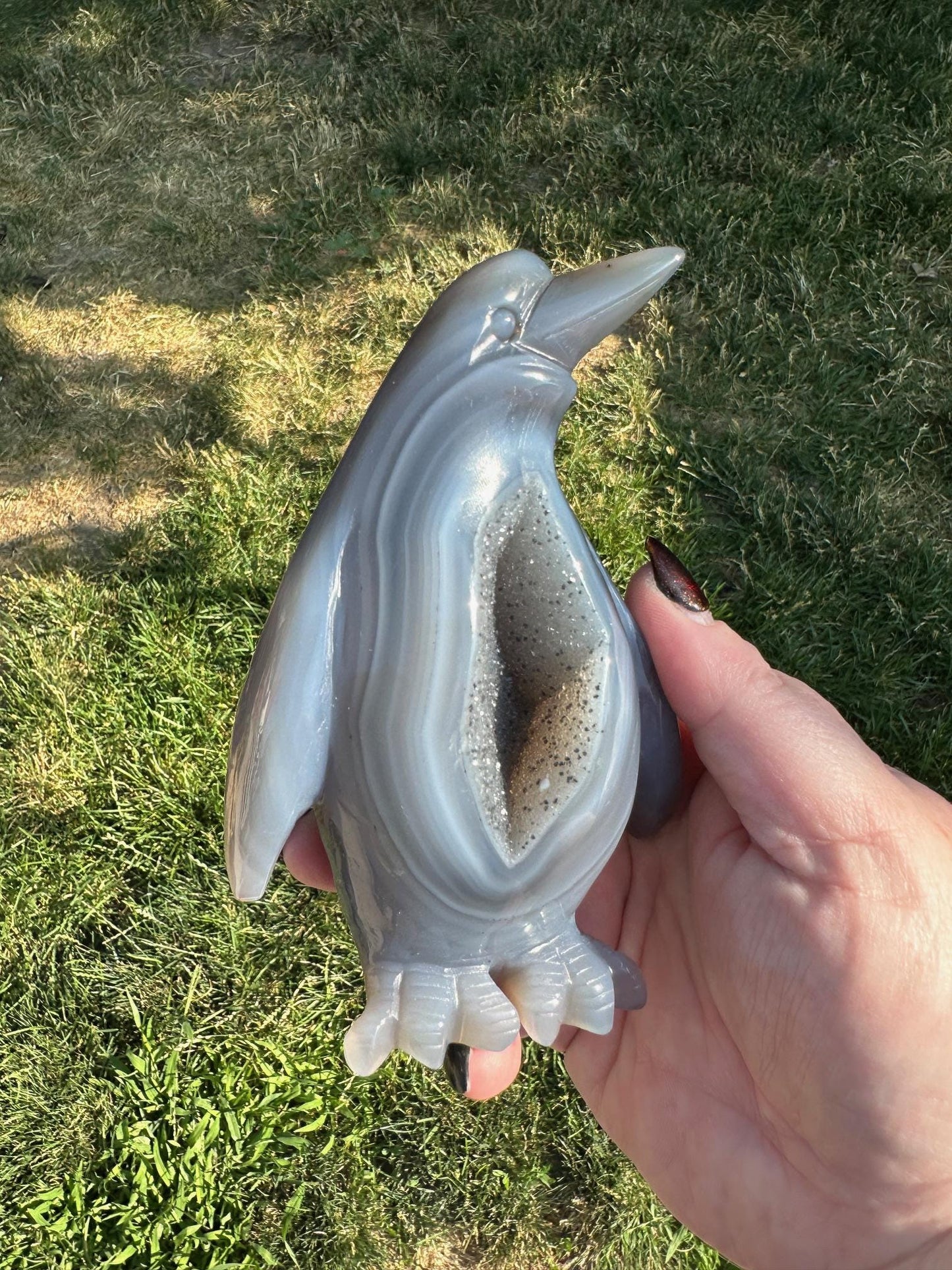 Druzy Agate Crystal Penguin Carving 4.5 inches tall