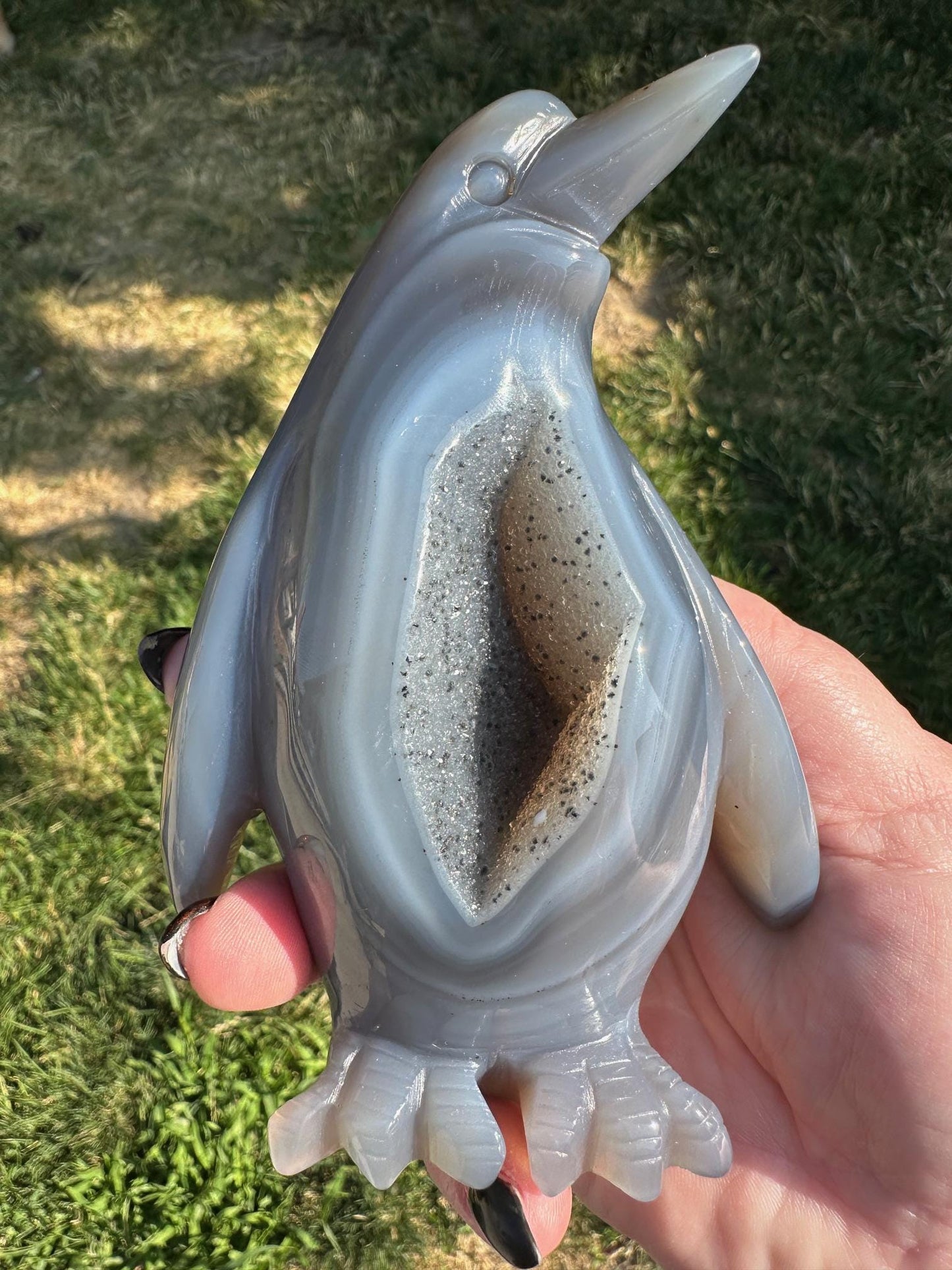 Druzy Agate Crystal Penguin Carving 4.5 inches tall