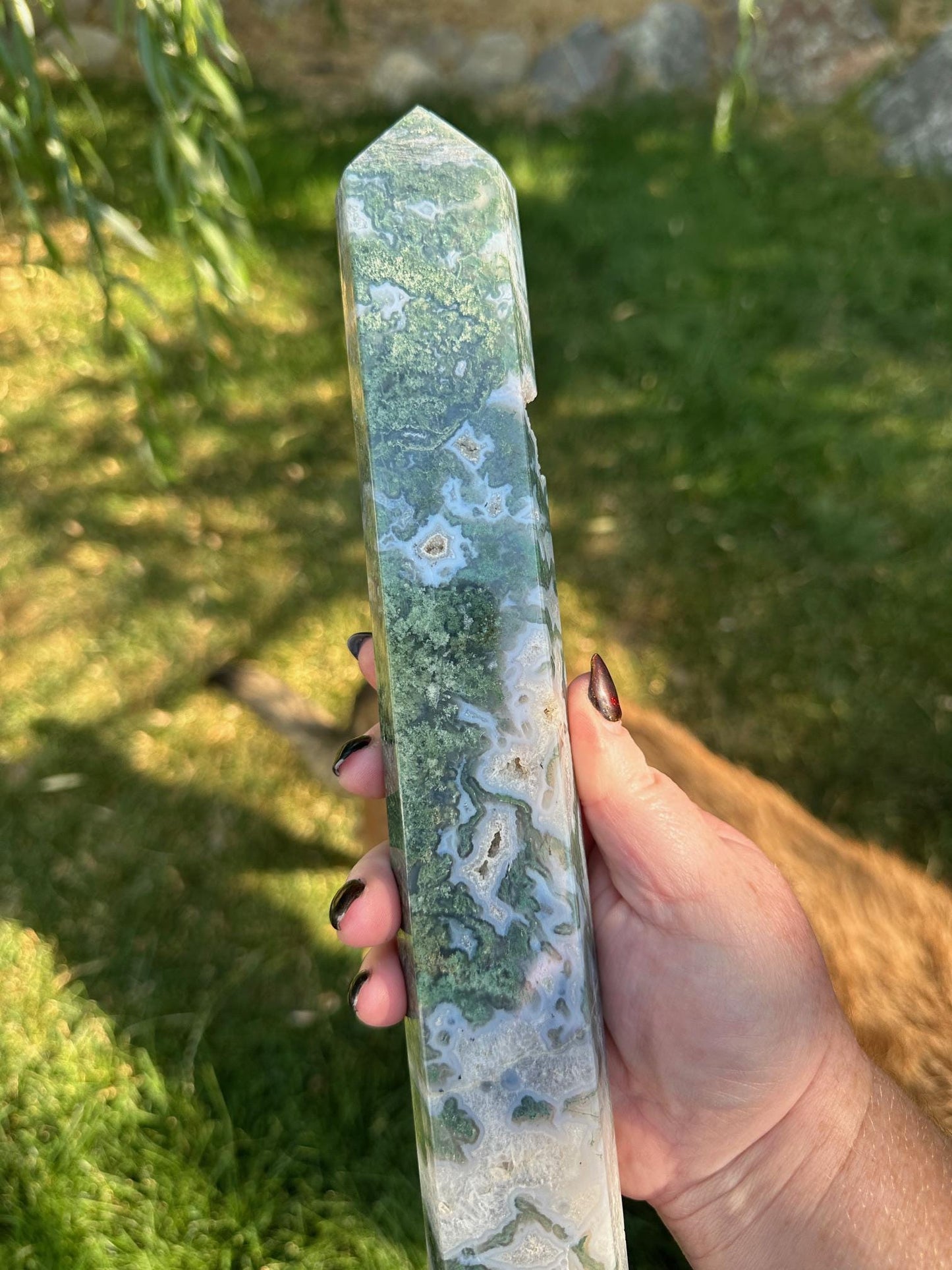 Druzy Moss Agate Tower 12 inches tall