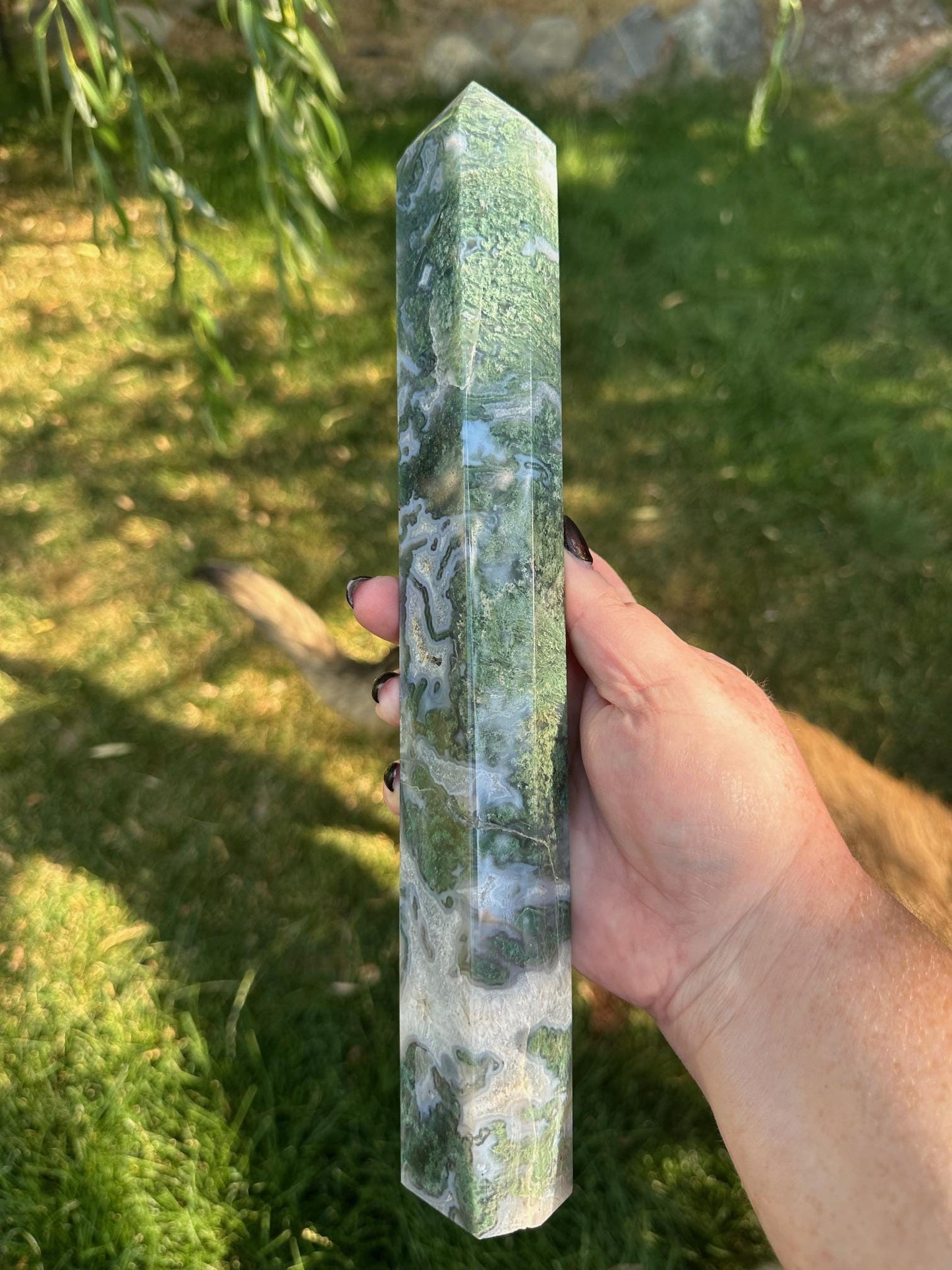 Druzy Moss Agate Tower 12 inches tall