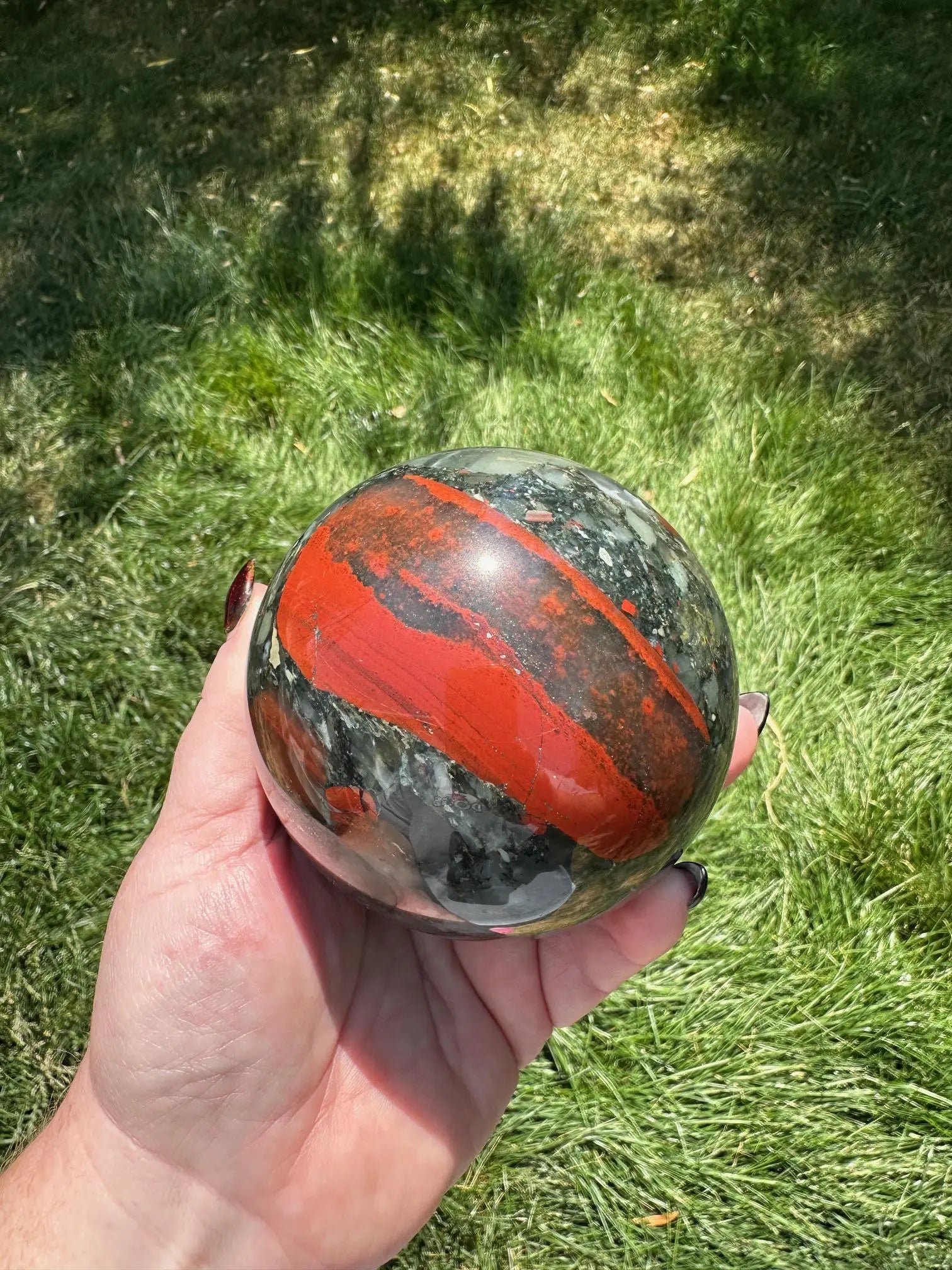 African Bloodstone Sphere 3.5 inch diameter Oakriver Crystals