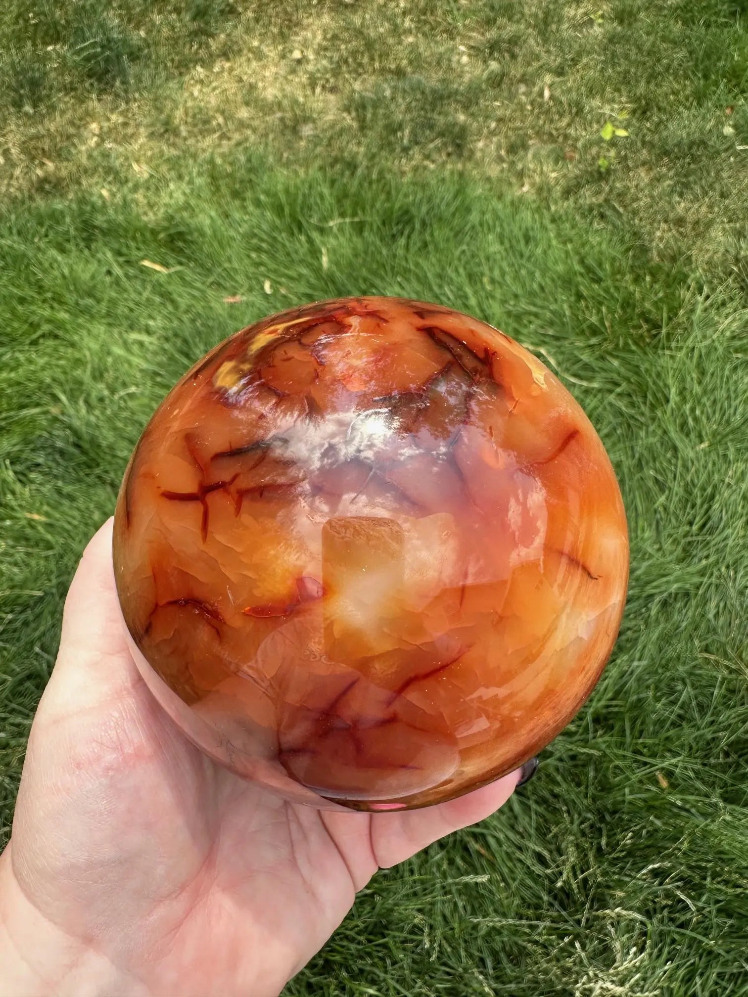 Carnelian sphere Vibrant red and Orange 4.4 inches 4+ lbs #1 Oakriver Crystals