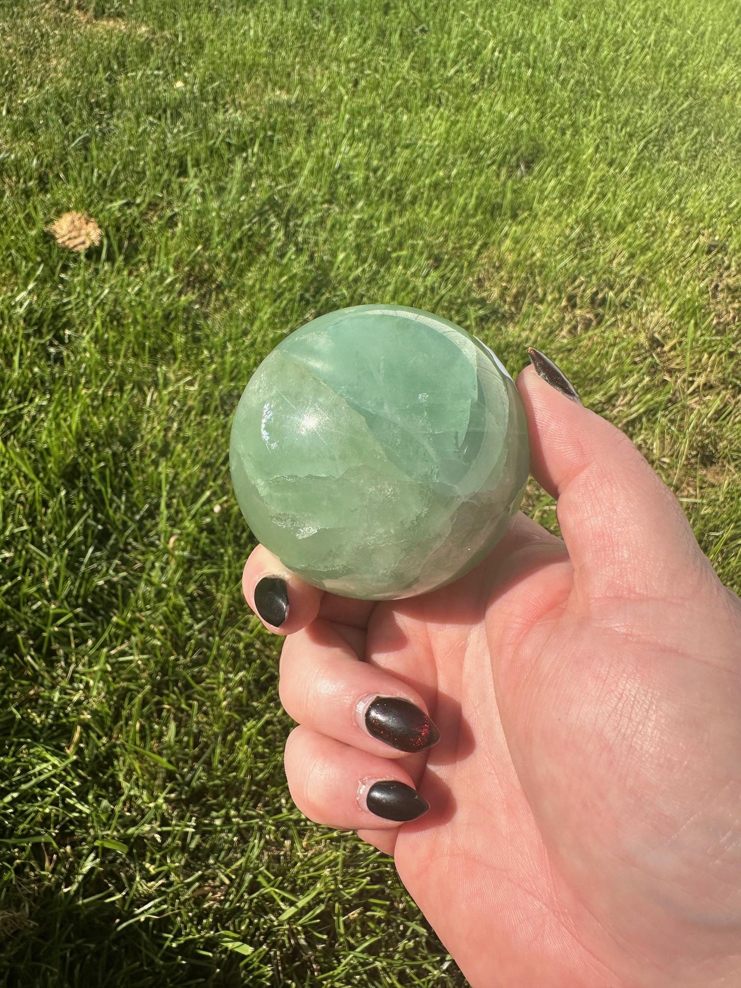 Gemmy Light Green Fluorite Sphere with Rainbows 2.5 inch diameter