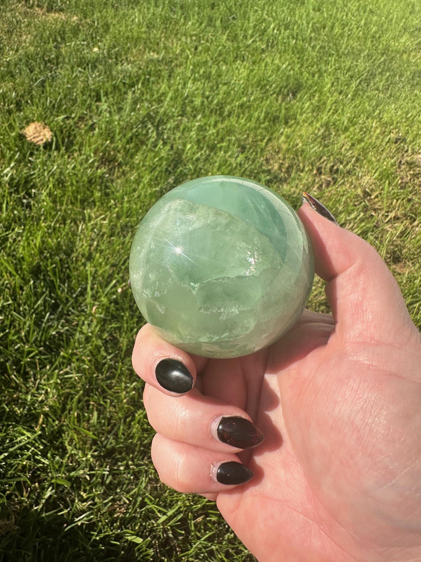 Gemmy Light Green Fluorite Sphere with Rainbows 2.5 inch diameter