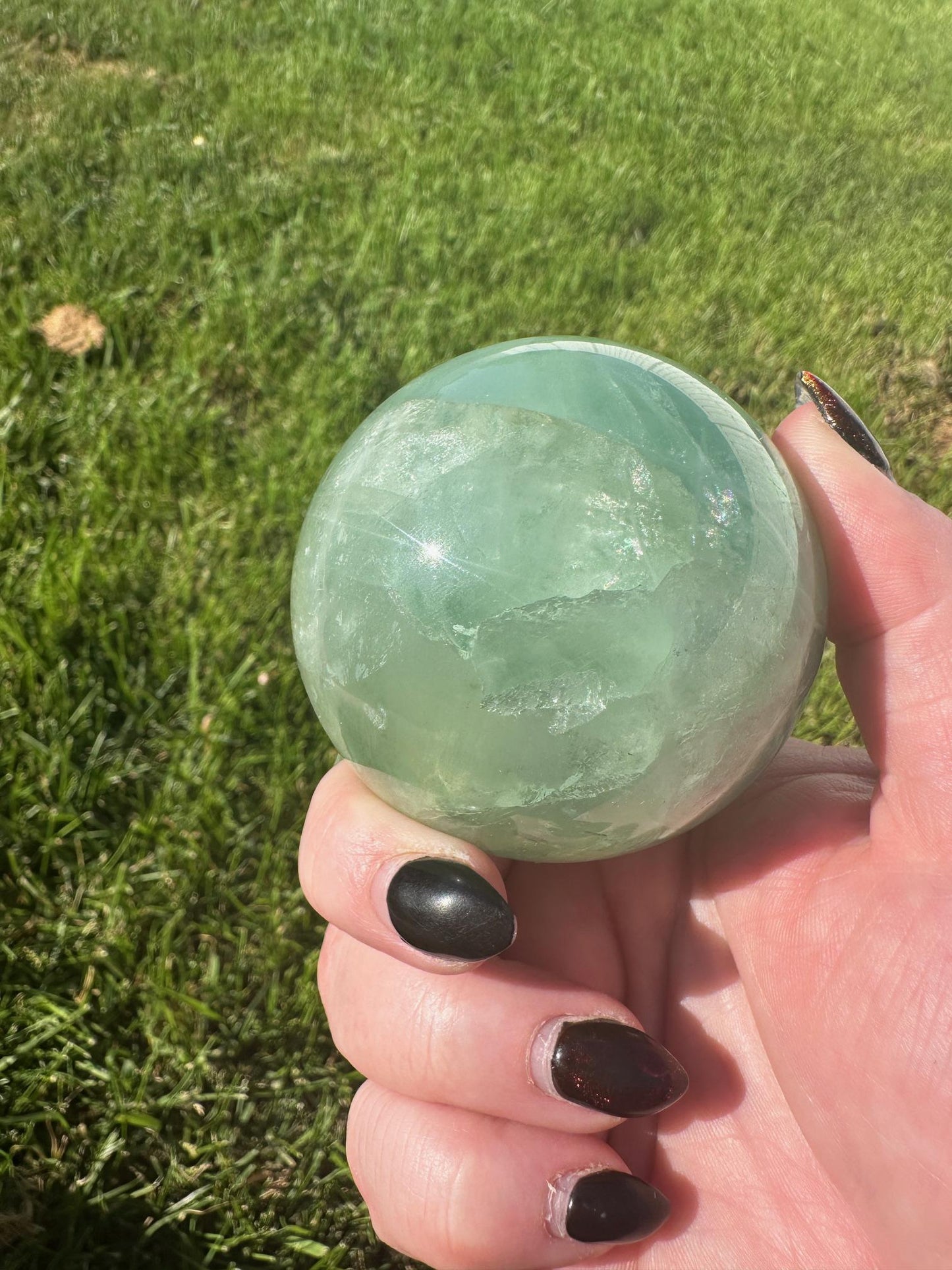 Gemmy Light Green Fluorite Sphere with Rainbows 2.5 inch diameter