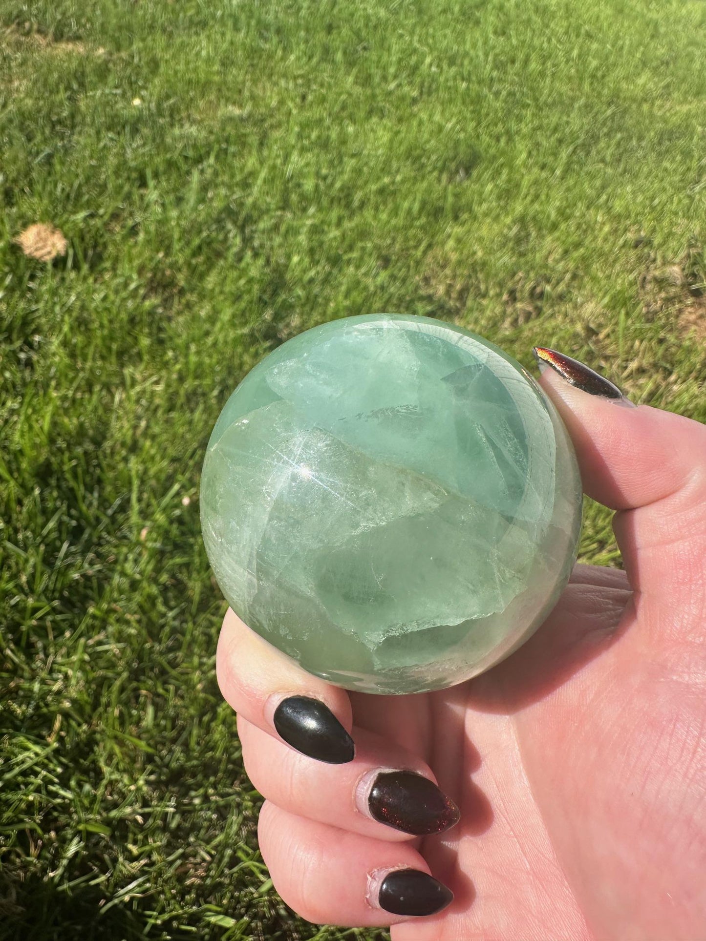 Gemmy Light Green Fluorite Sphere with Rainbows 2.5 inch diameter