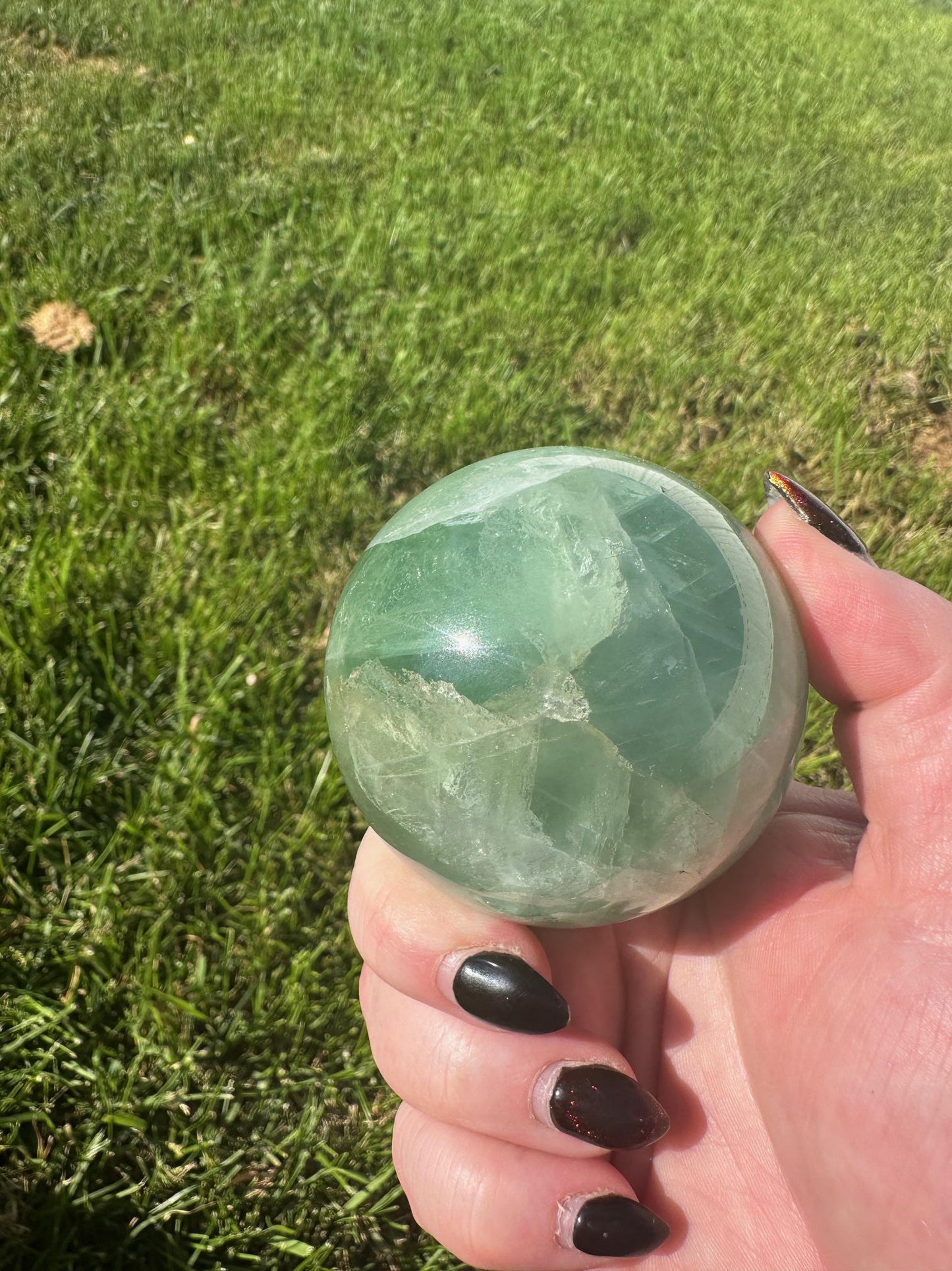 Gemmy Light Green Fluorite Sphere with Rainbows 2.5 inch diameter