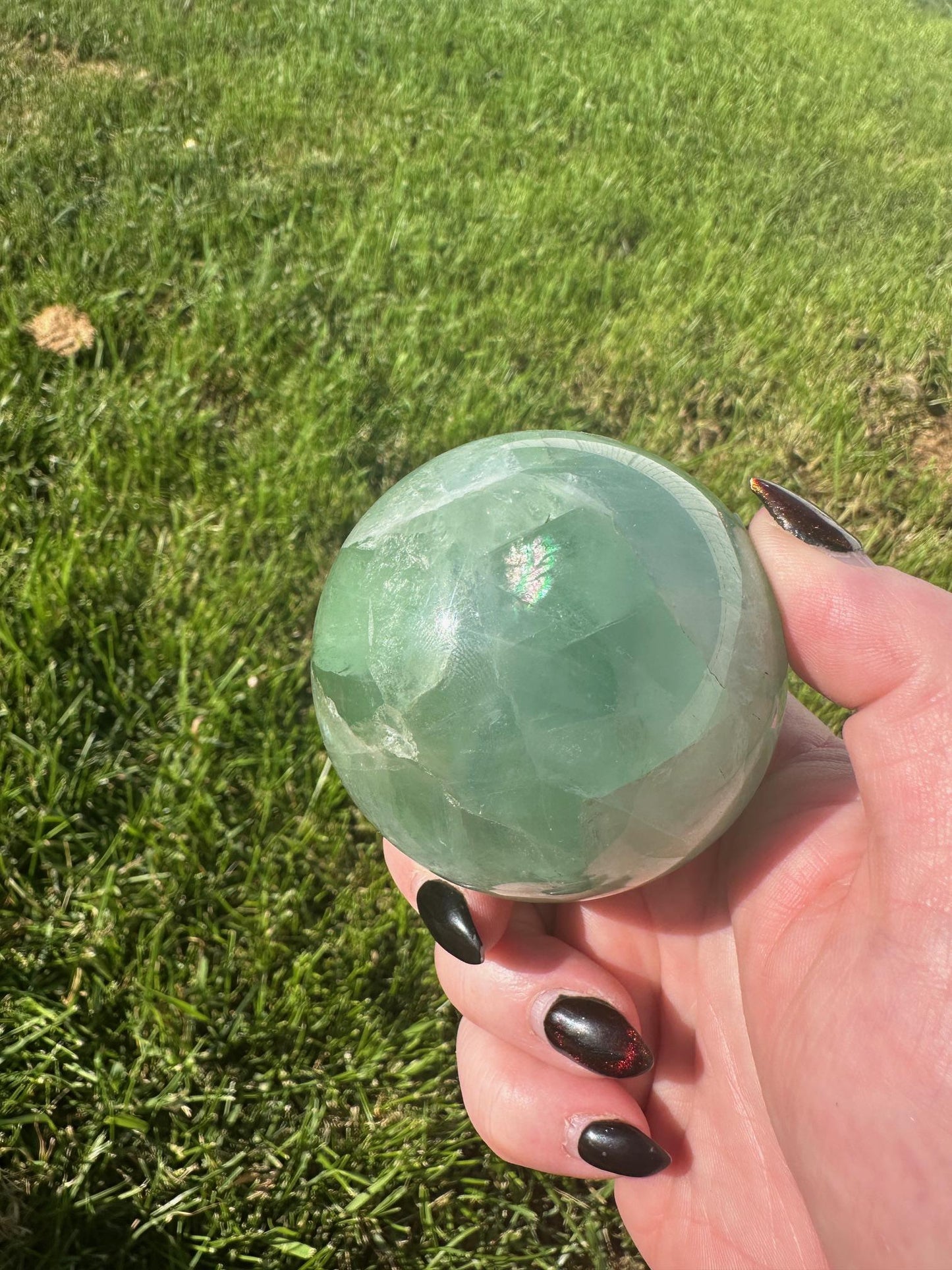 Gemmy Light Green Fluorite Sphere with Rainbows 2.5 inch diameter