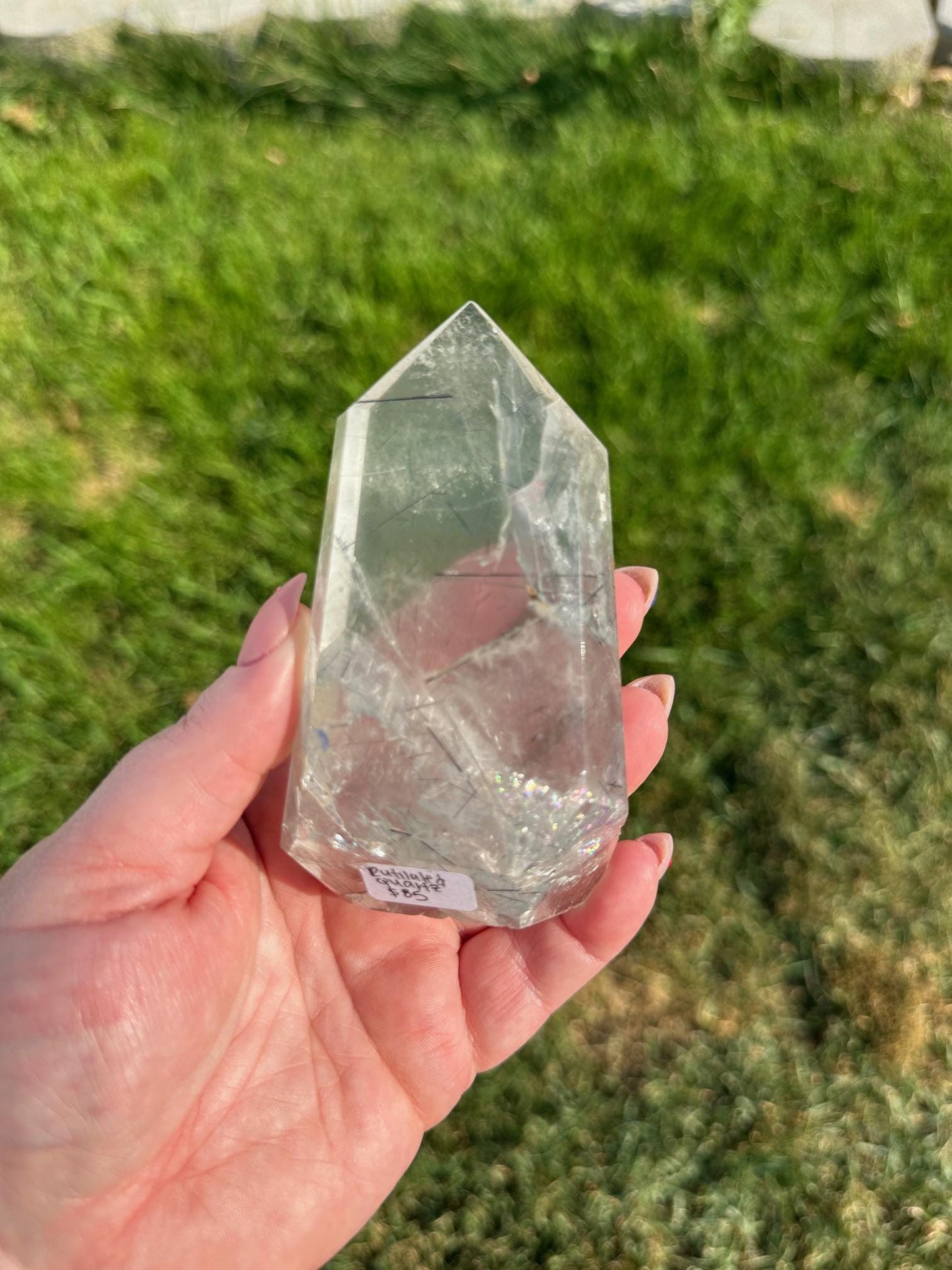 Clear Quartz Crystal with Rainbows and Rutile Inclusions – 7 oz, 4 Inches – Unique Healing Crystal