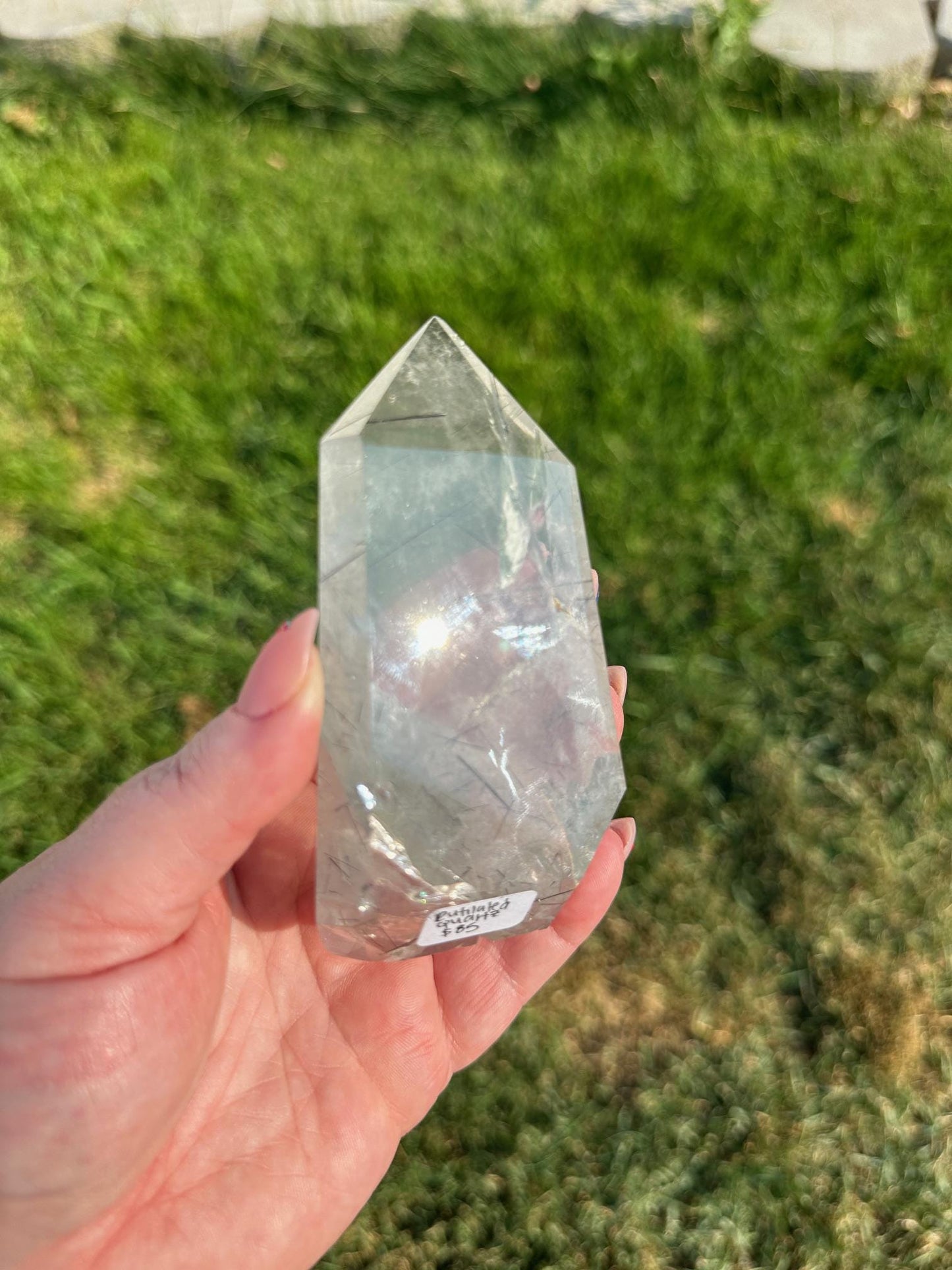 Clear Quartz Crystal with Rainbows and Rutile Inclusions – 7 oz, 4 Inches – Unique Healing Crystal