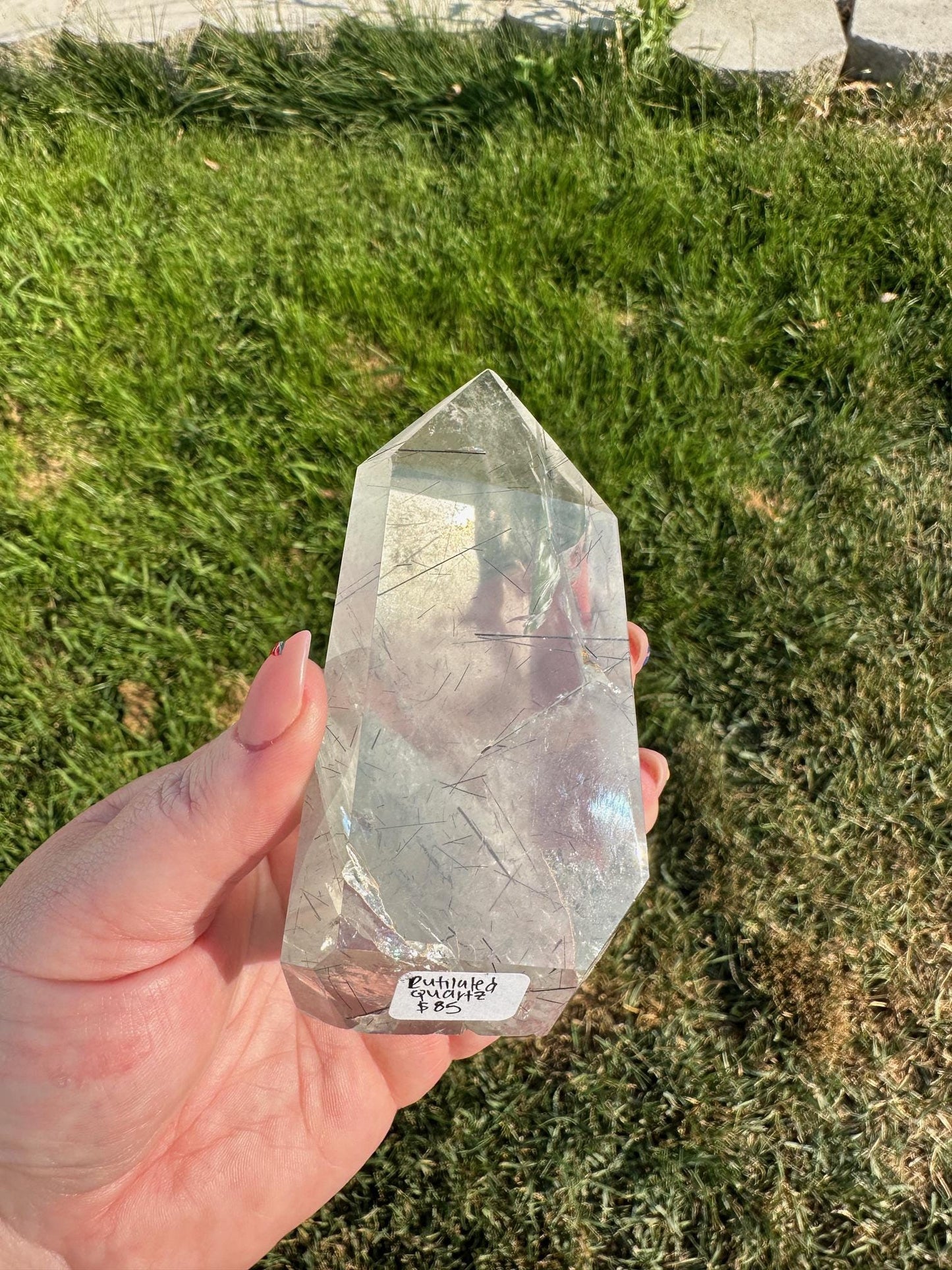 Clear Quartz Crystal with Rainbows and Rutile Inclusions – 7 oz, 4 Inches – Unique Healing Crystal