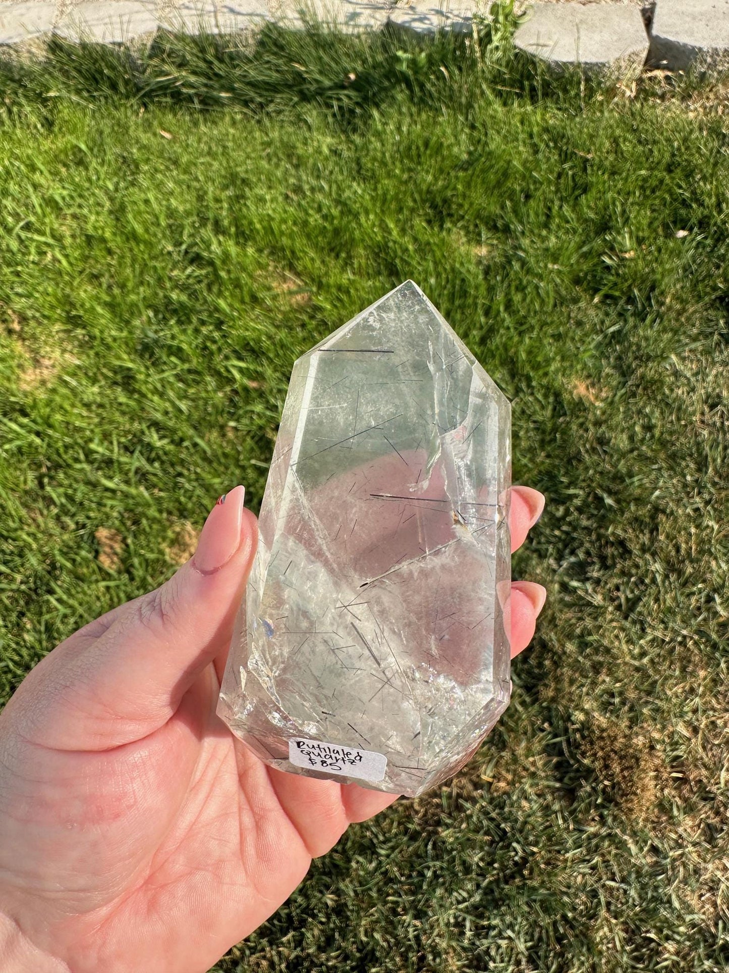 Clear Quartz Crystal with Rainbows and Rutile Inclusions – 7 oz, 4 Inches – Unique Healing Crystal