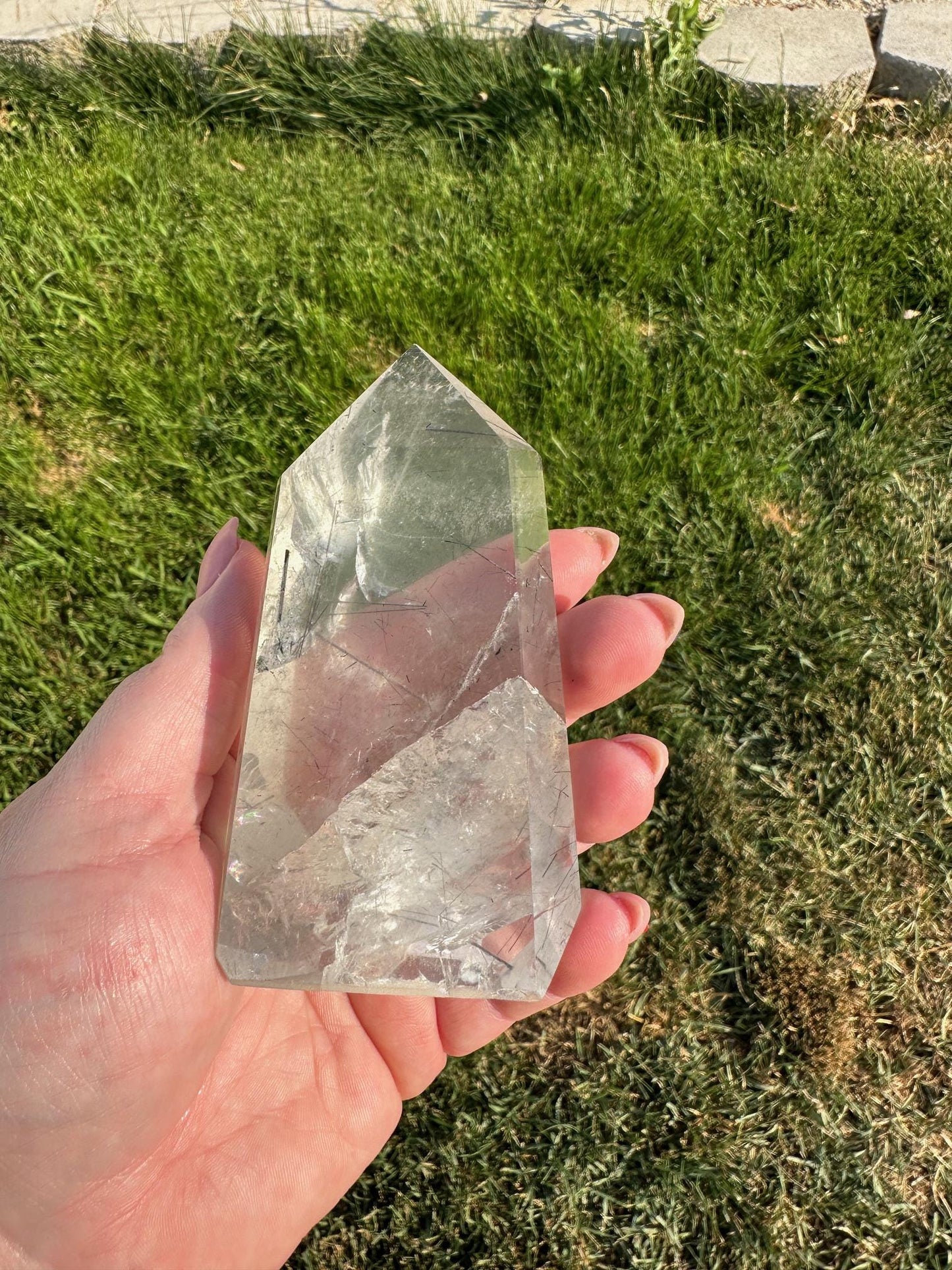 Clear Quartz Crystal with Rainbows and Rutile Inclusions – 7 oz, 4 Inches – Unique Healing Crystal