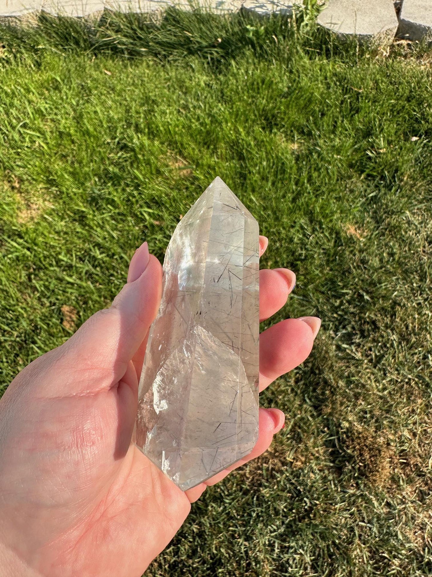 Clear Quartz Crystal with Rainbows and Rutile Inclusions – 7 oz, 4 Inches – Unique Healing Crystal