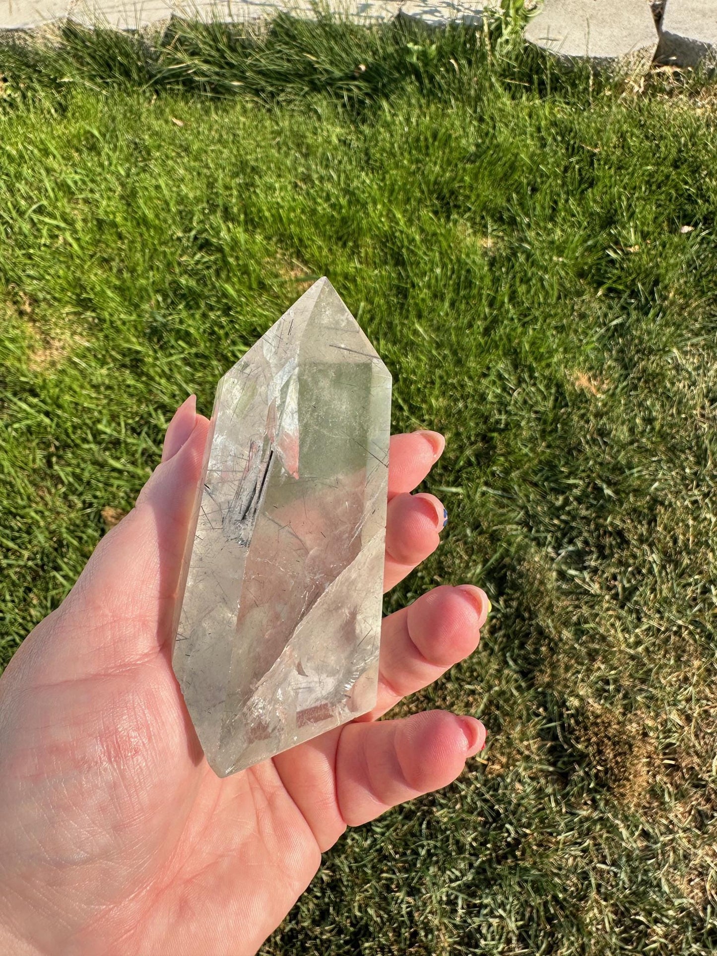 Clear Quartz Crystal with Rainbows and Rutile Inclusions – 7 oz, 4 Inches – Unique Healing Crystal