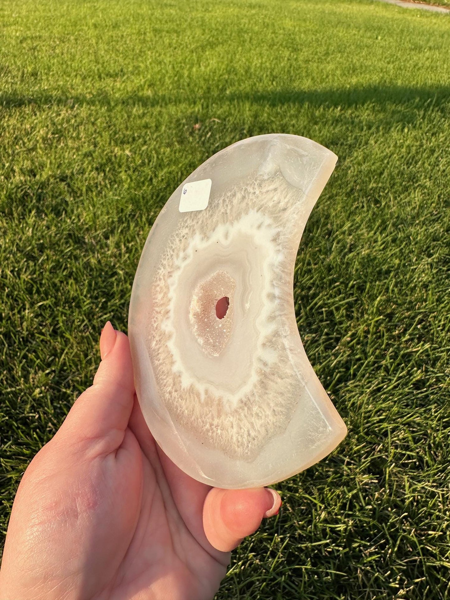 Druzy Agate Moon Crystal Carving – 4.8 Inches