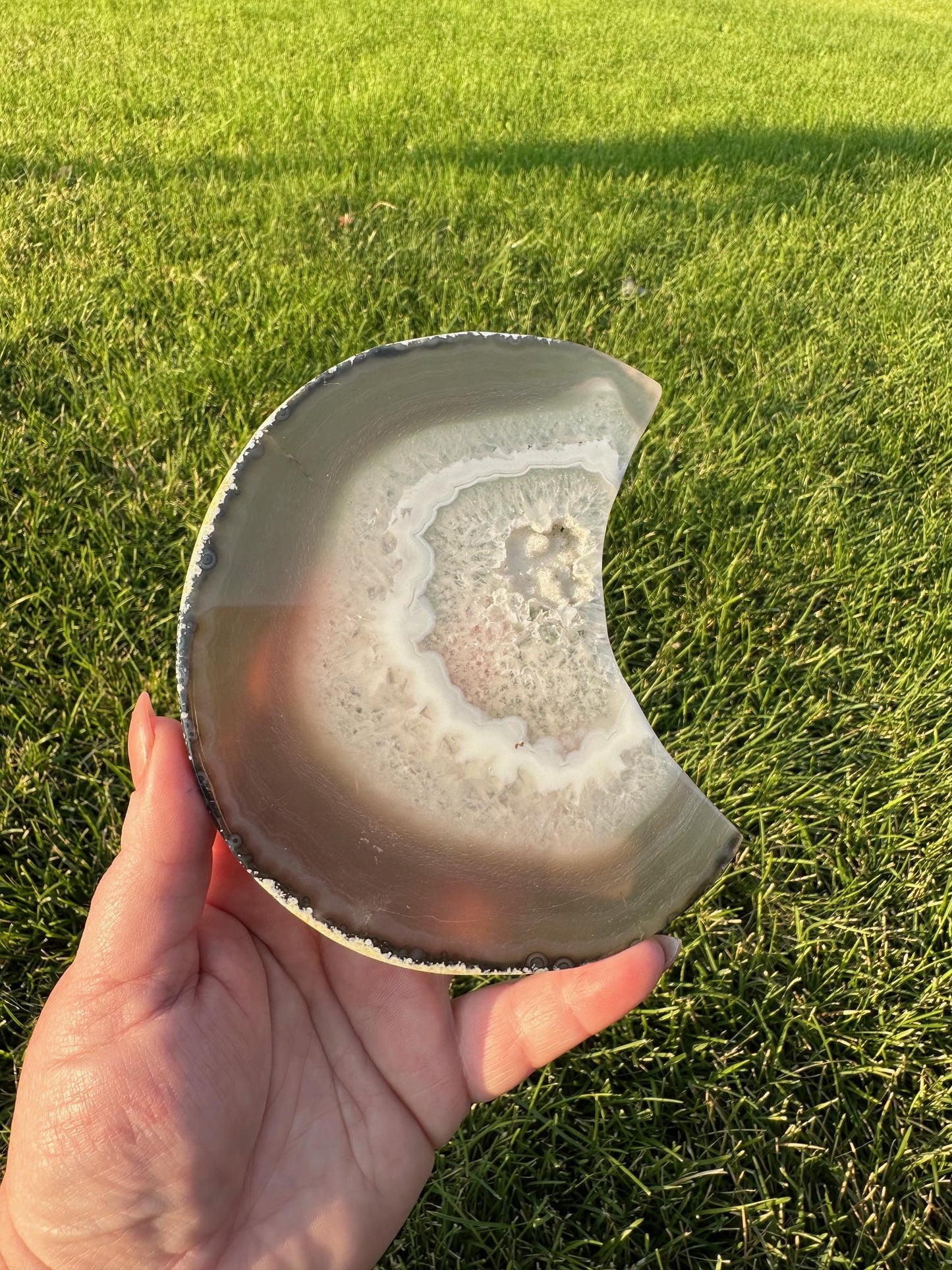 Druzy Agate Moon Crystal Carving – 5.3 Inches